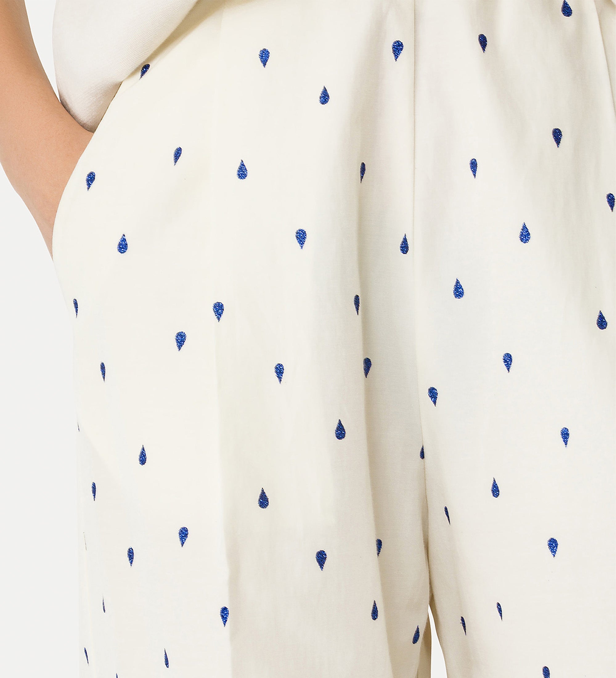high—waisted trousers in glitter taffeta white