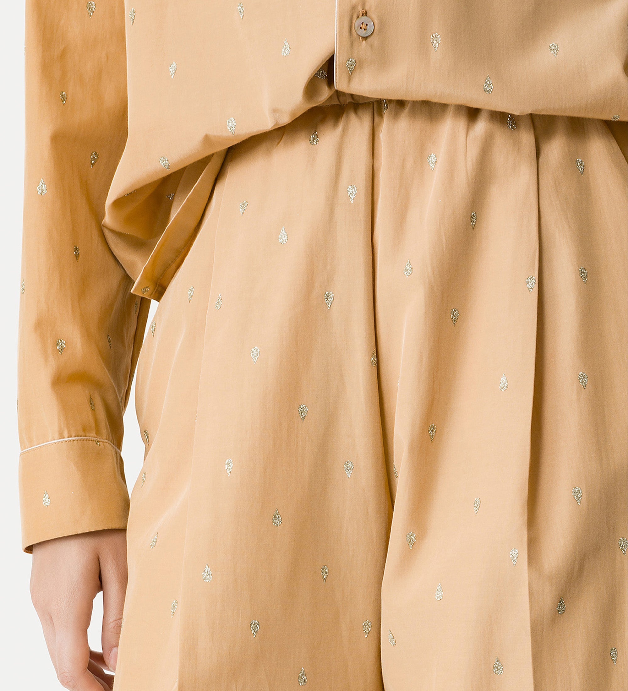 high—waisted glitter trousers yellow gold