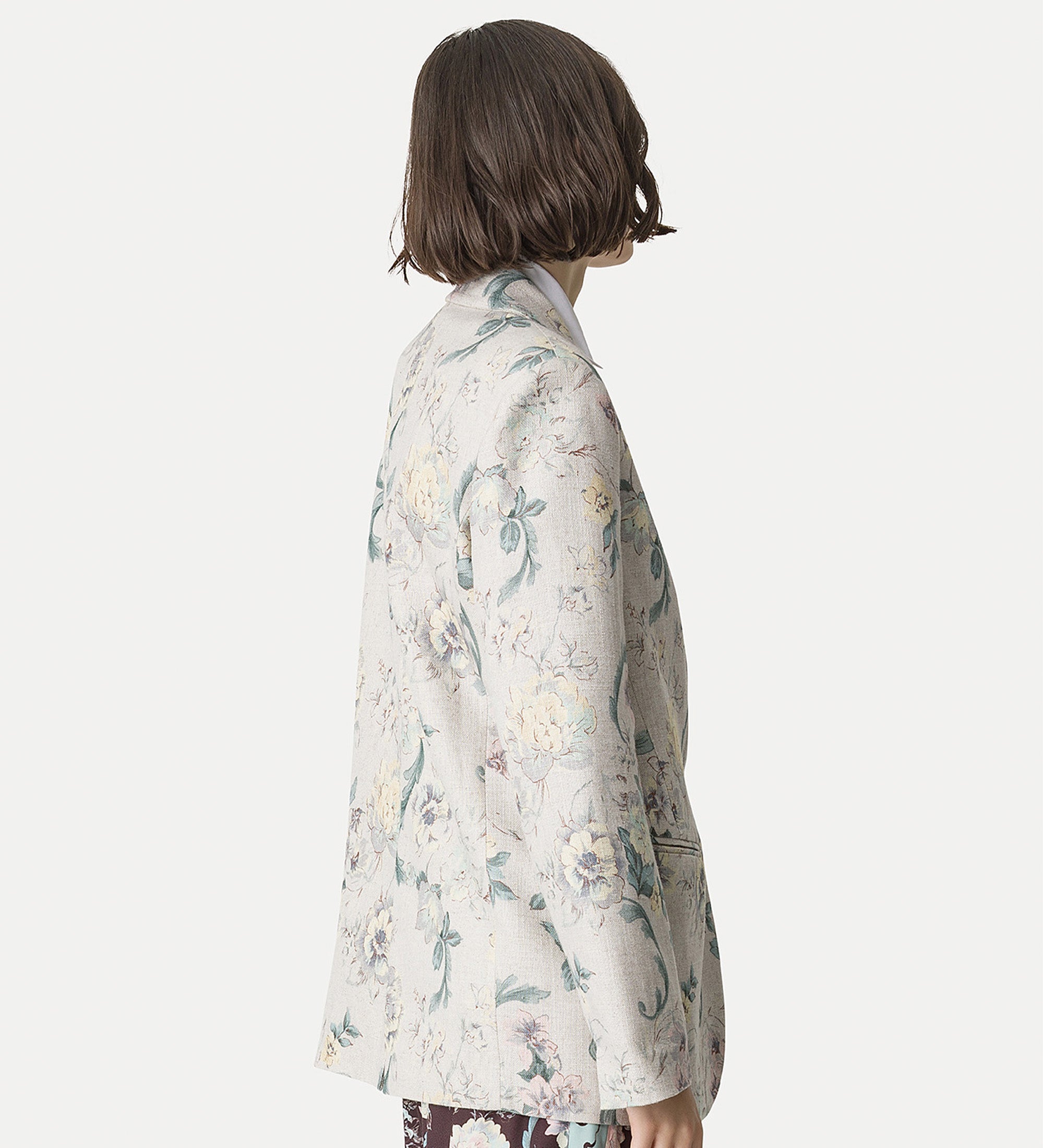 linen—blend hopsack jacket “peonia my love” light blue