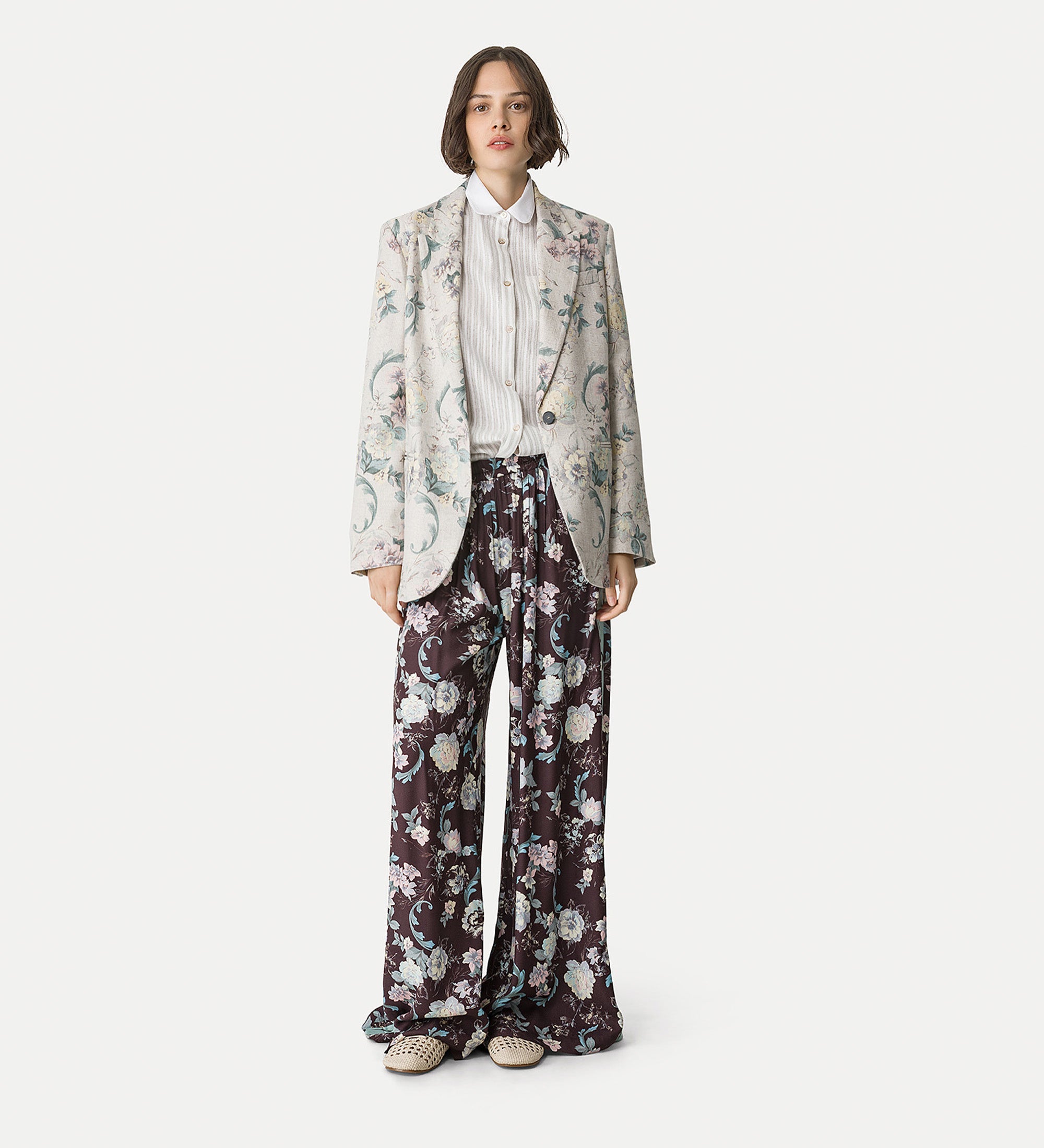 linen—blend hopsack jacket “peonia my love” light blue