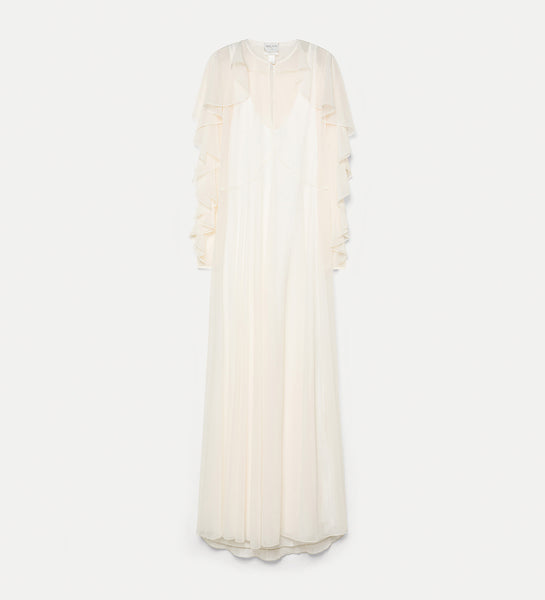 topshop ivory chiffon ruffle maxi dress Long loose-fit dress with ruffles