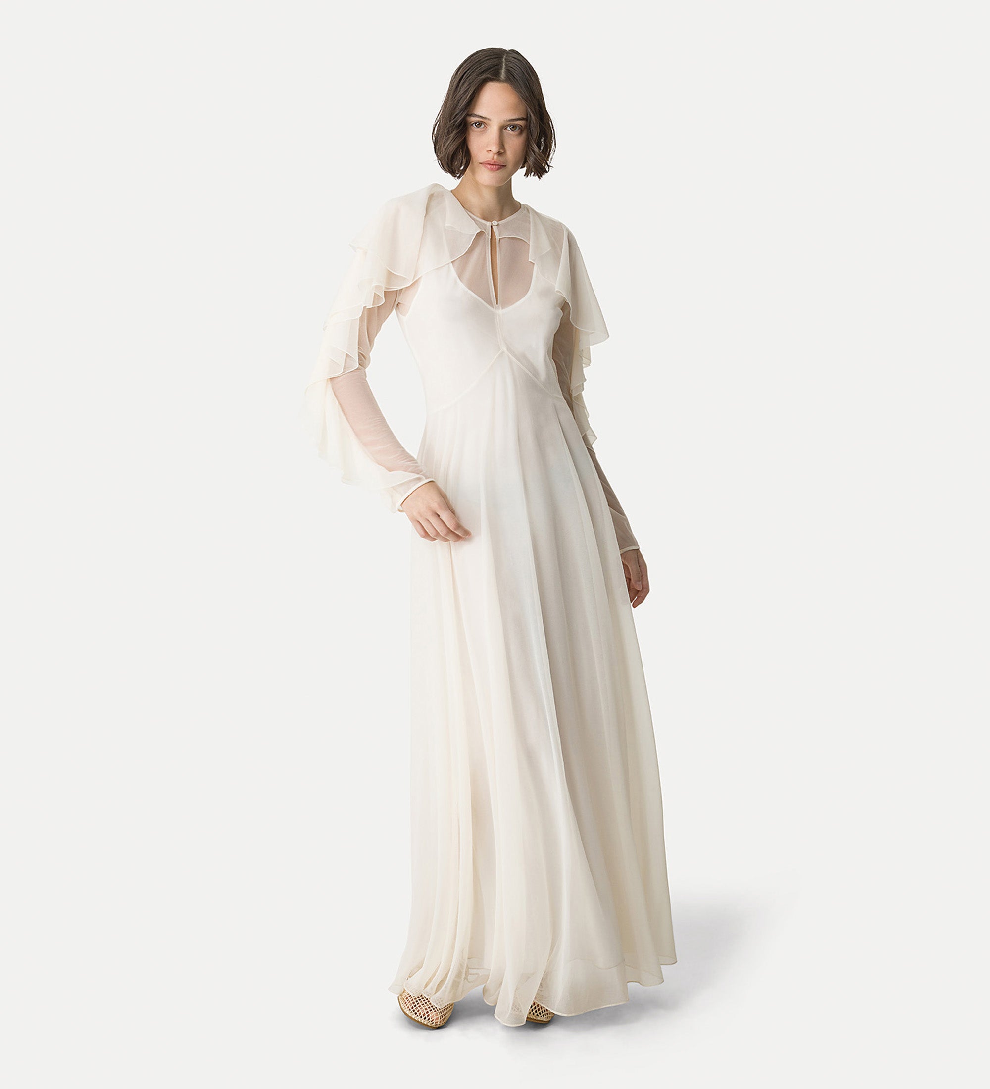 ruffled dress in contemporary chiffon white