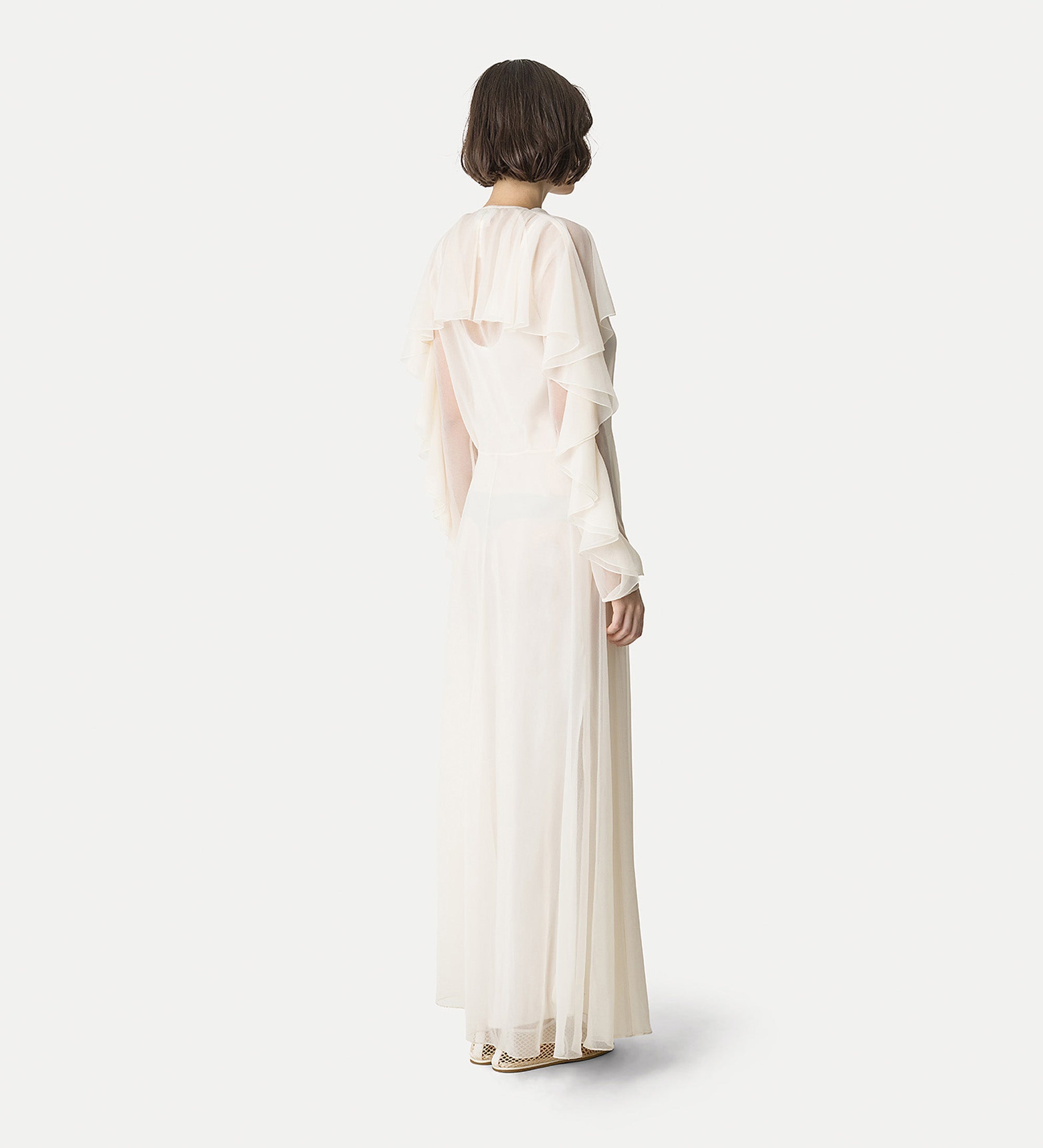 ruffled dress in contemporary chiffon white