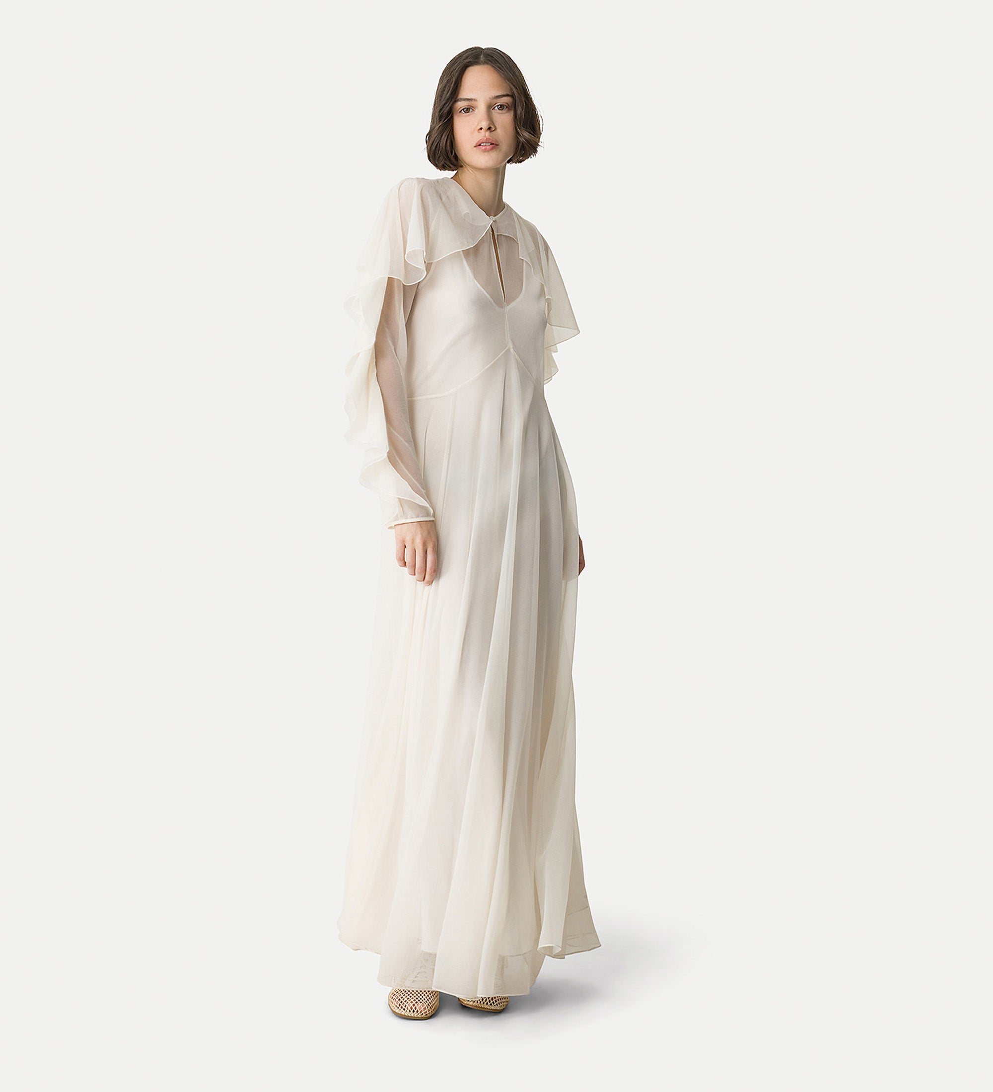 ruffled dress in contemporary chiffon white