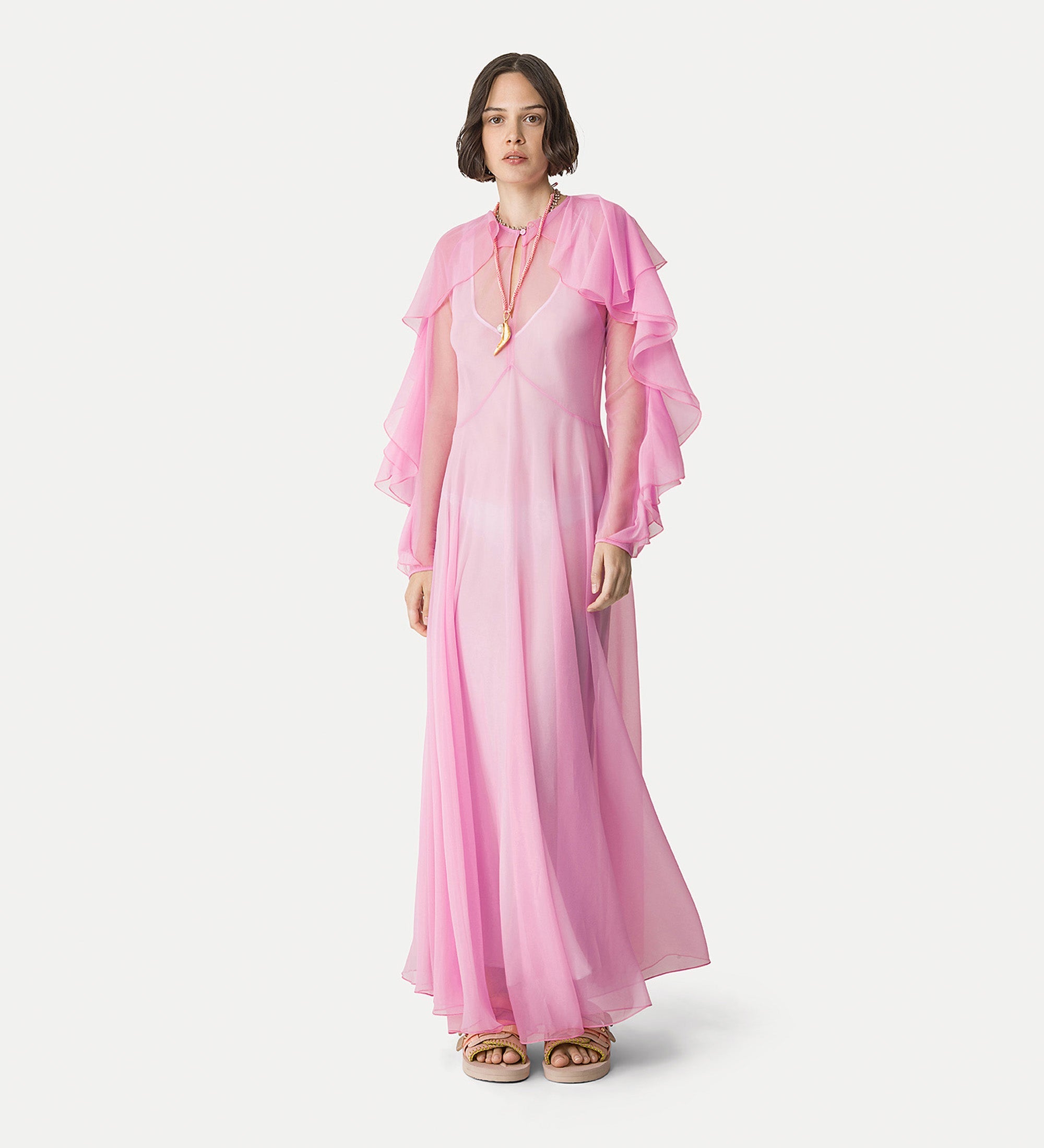 long dress in contemporary chiffon pink