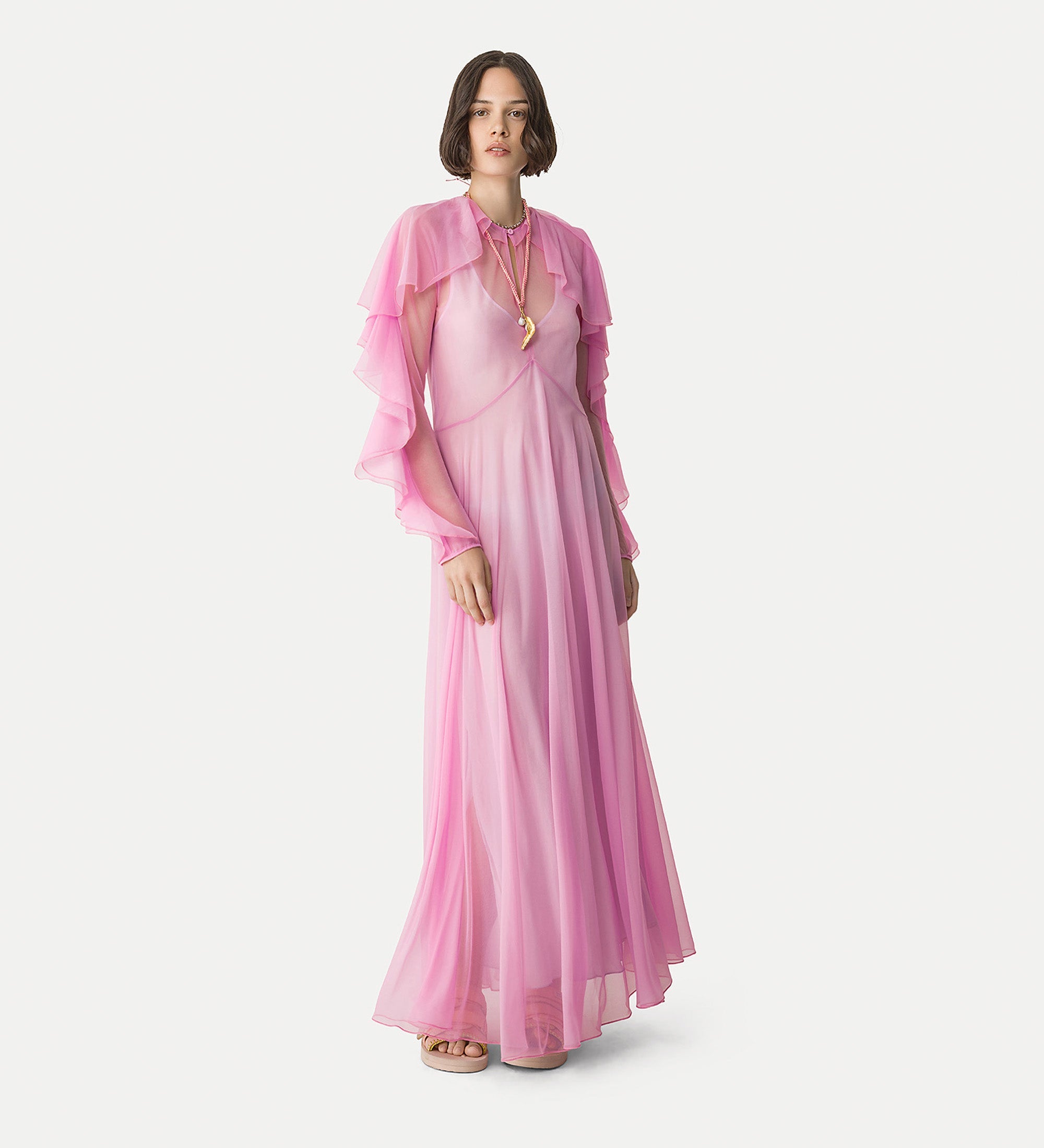 long dress in contemporary chiffon pink