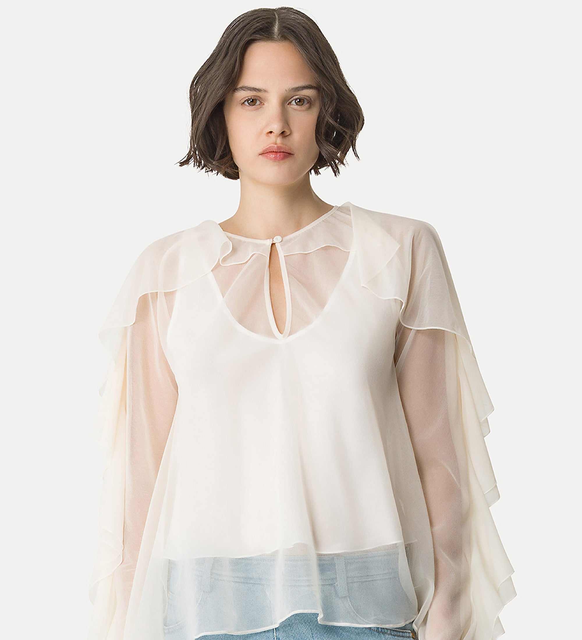 ruffled shirt in contemporary chiffon white