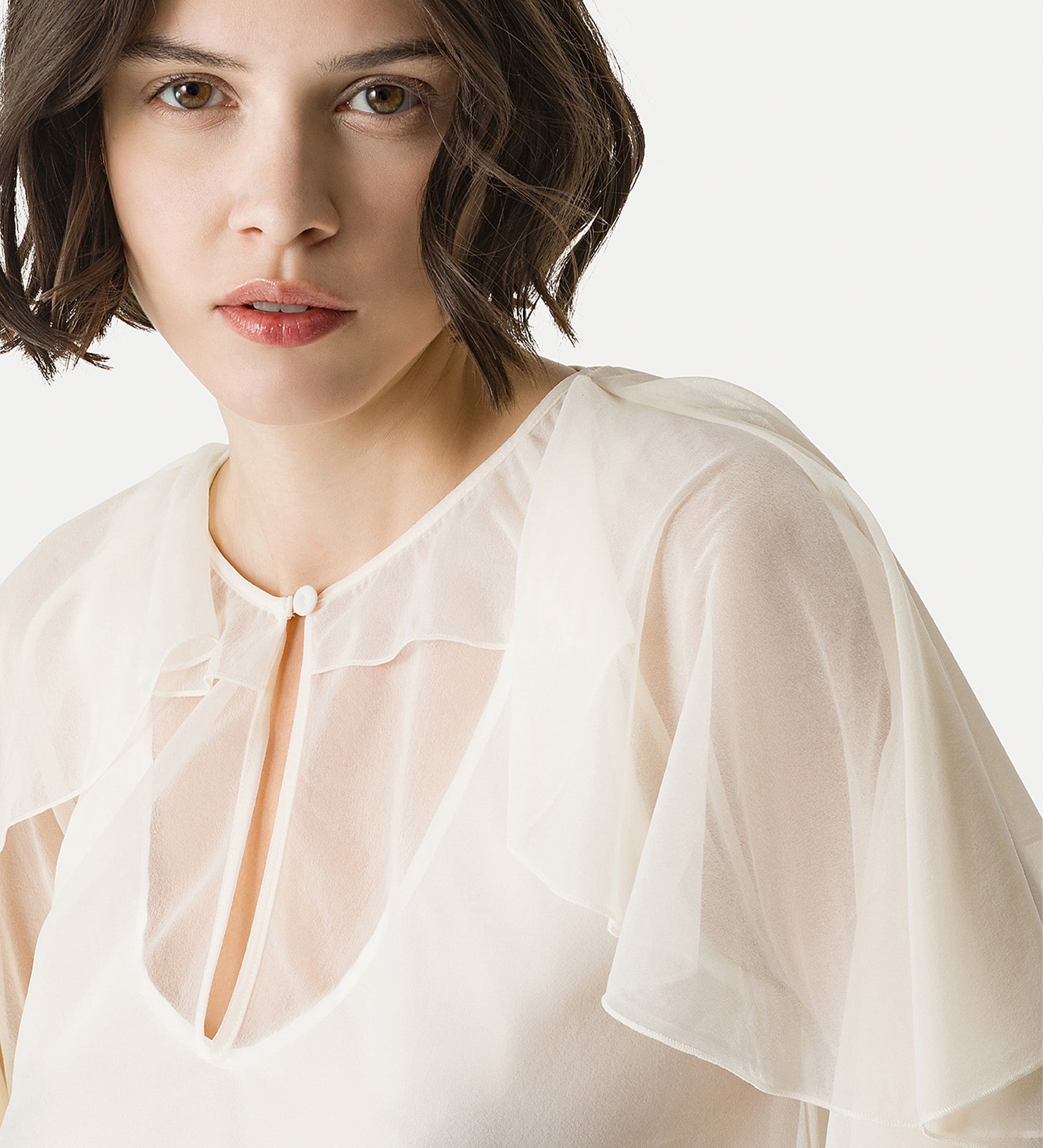 ruffled shirt in contemporary chiffon white
