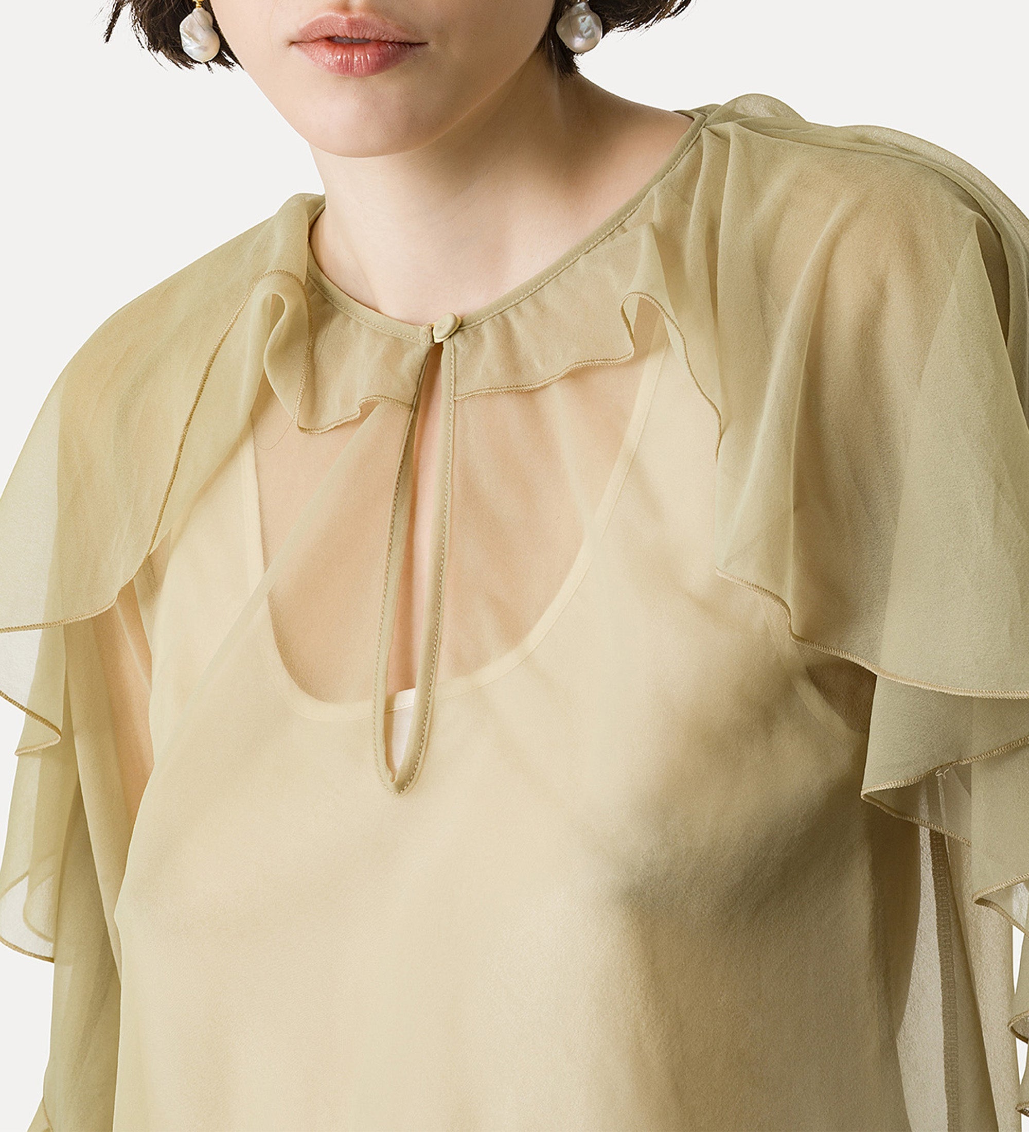 ruffled chiffon shirt ecru