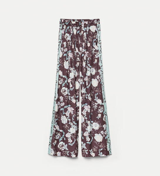 パンツ JACQUARD PATTERN DRAPE PANTS jacquard trousers “peonia my love” chocolat | forte_forte