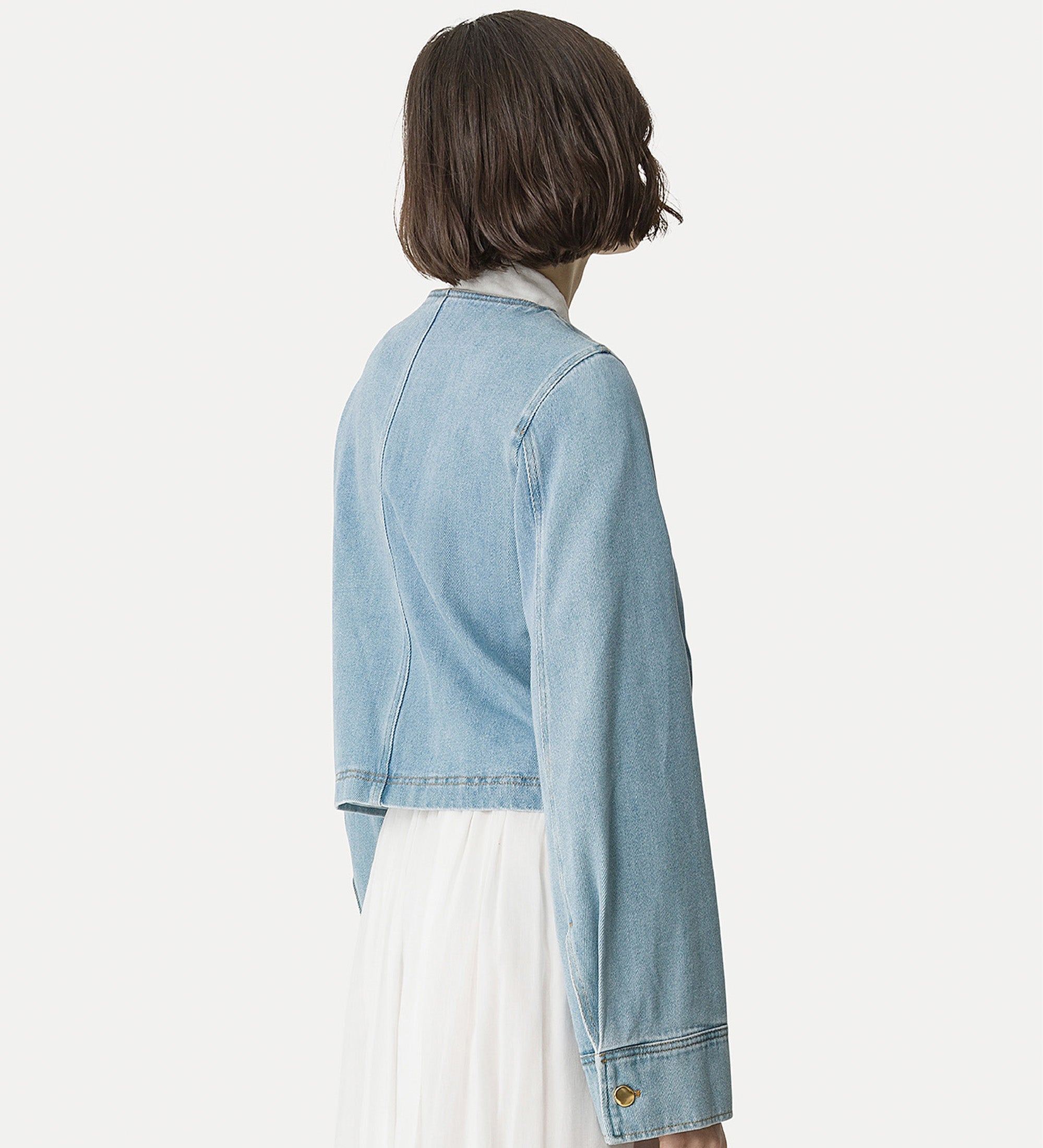 double—breasted denim jacket light blue