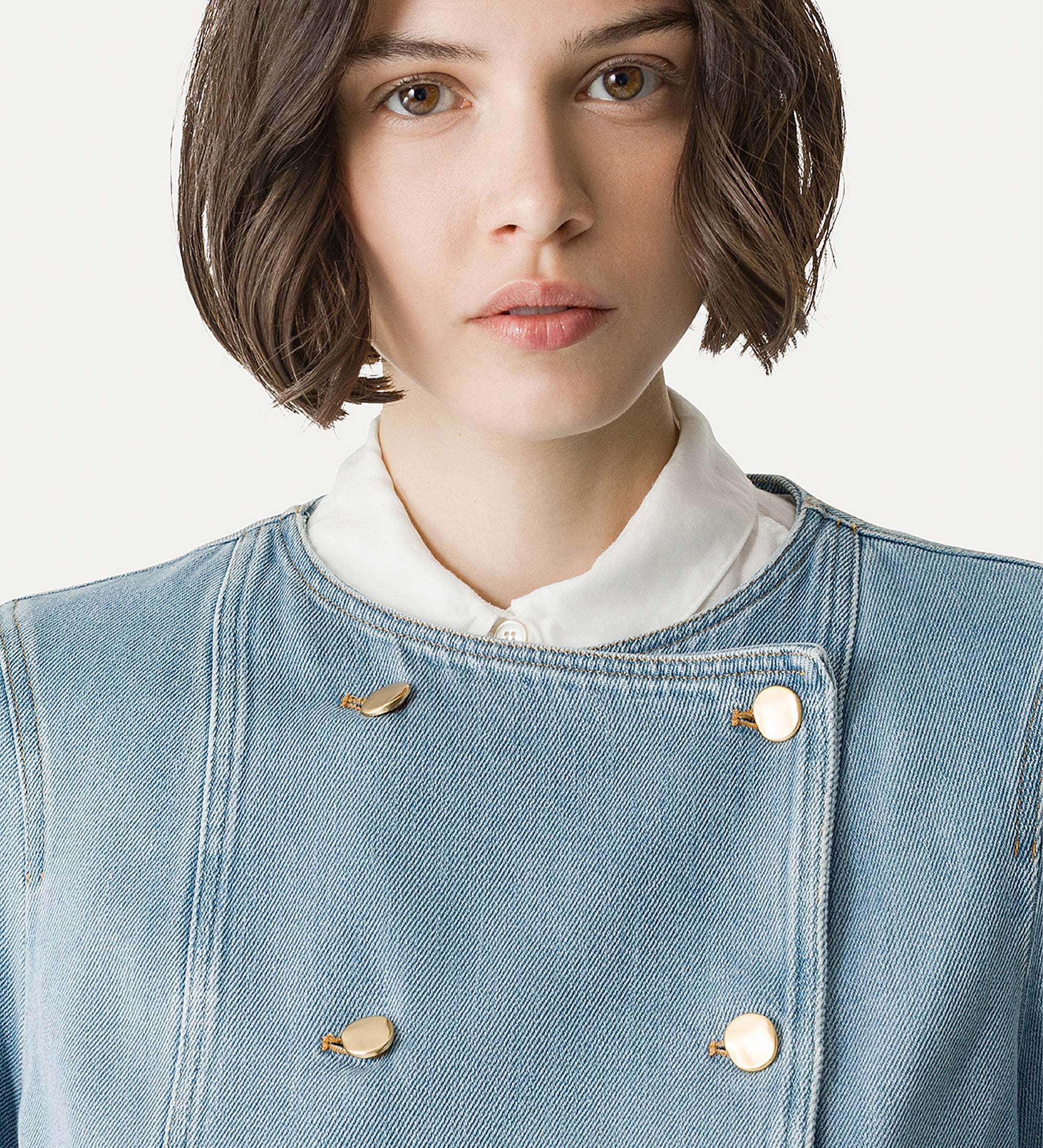 double—breasted denim jacket light blue