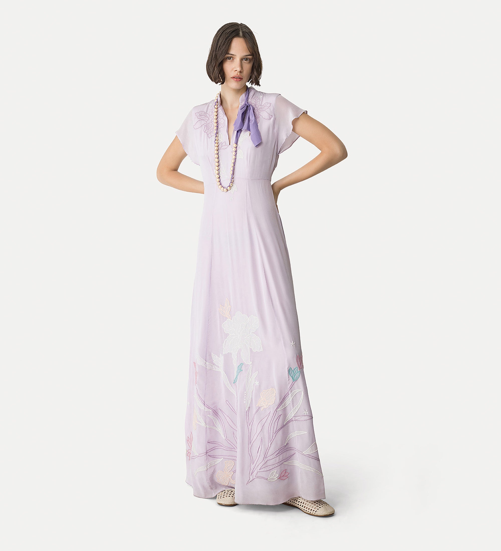 embroidered dress “iris velvet” lilac