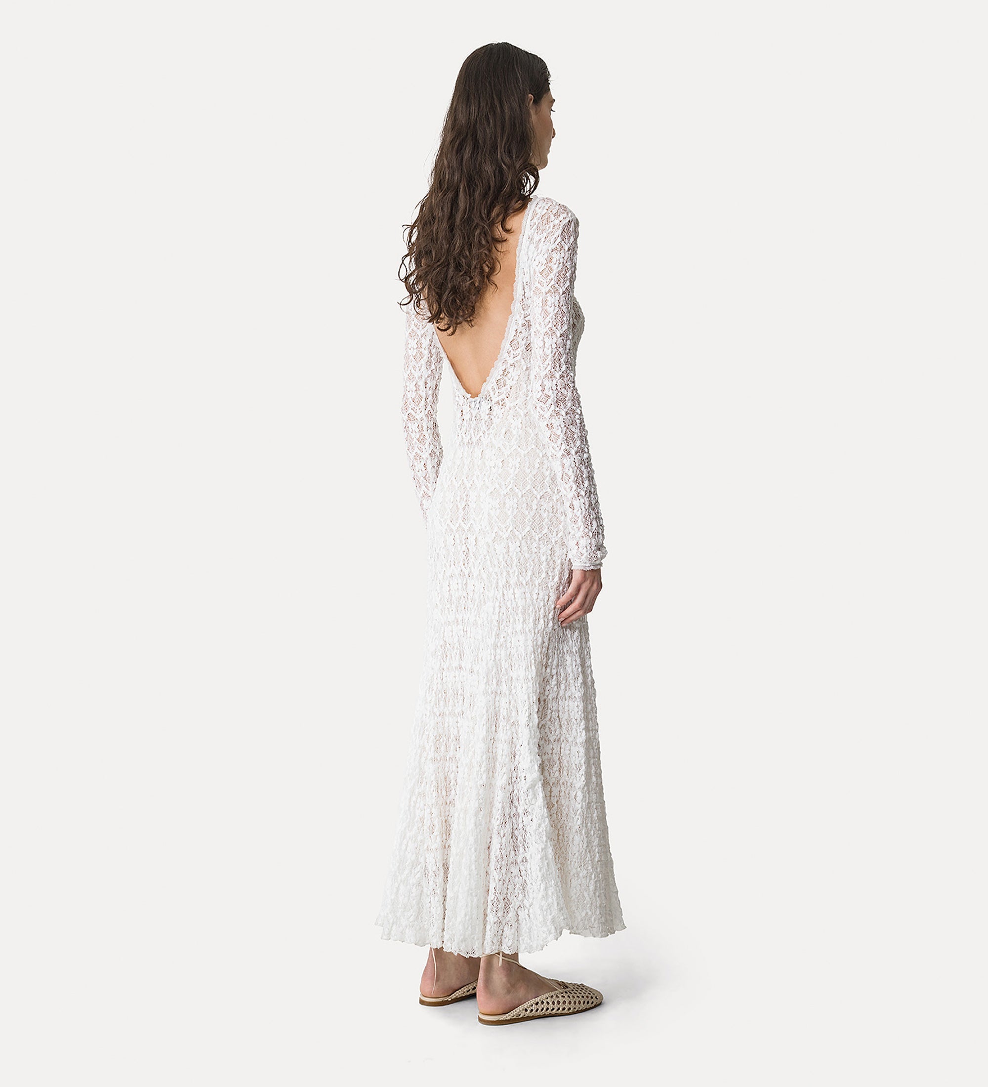 “pizzo stretch” long—sleeved dress with slip  crystal