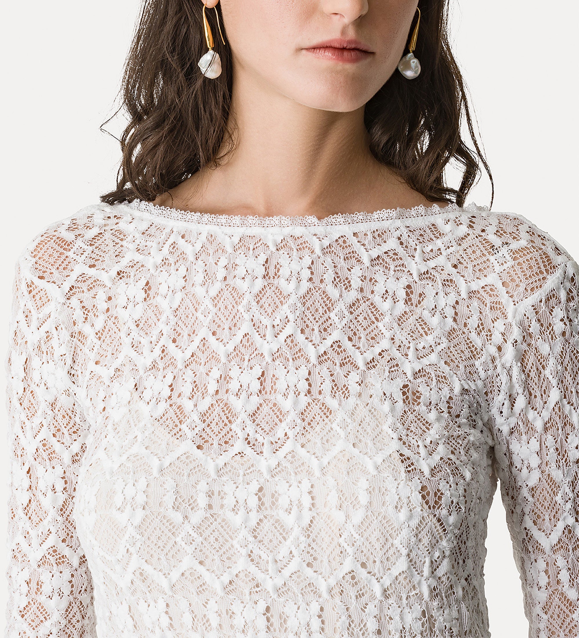 “pizzo stretch” long—sleeved dress with slip  crystal