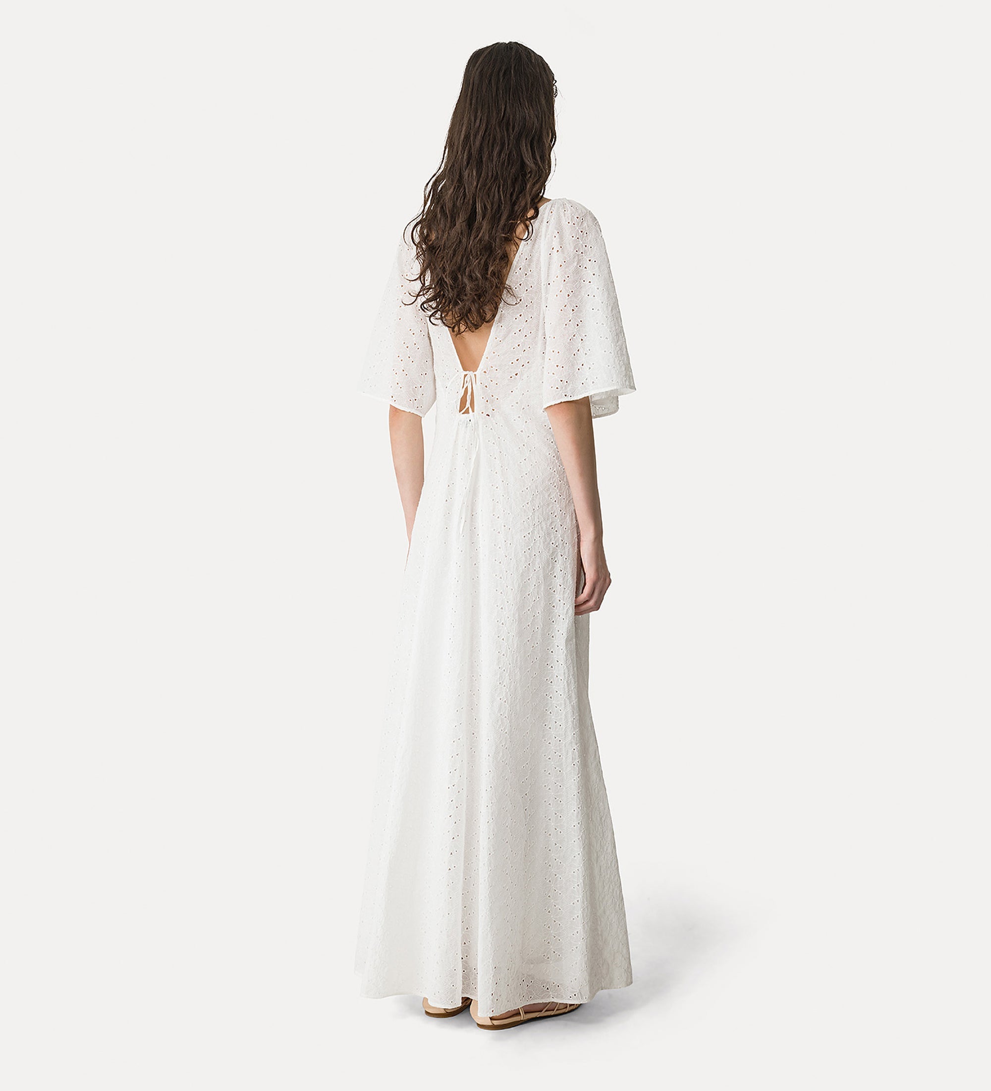 long muslin dress with “broderie anglaise” embroidery crystal