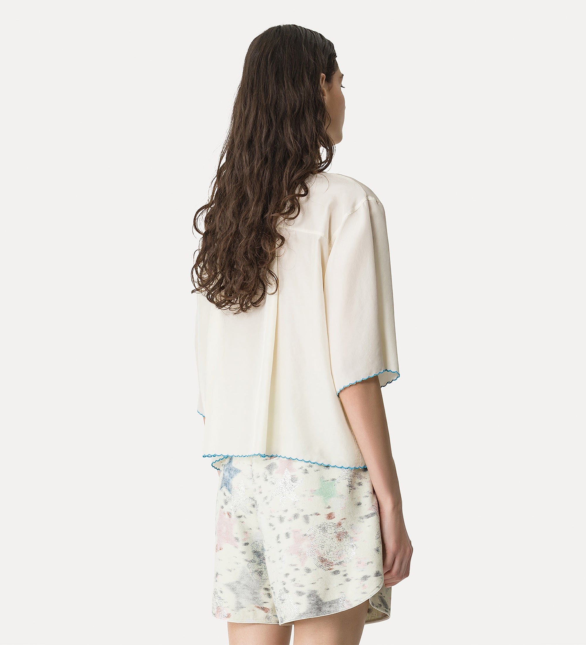 habotai silk half—sleeve shirt  butter