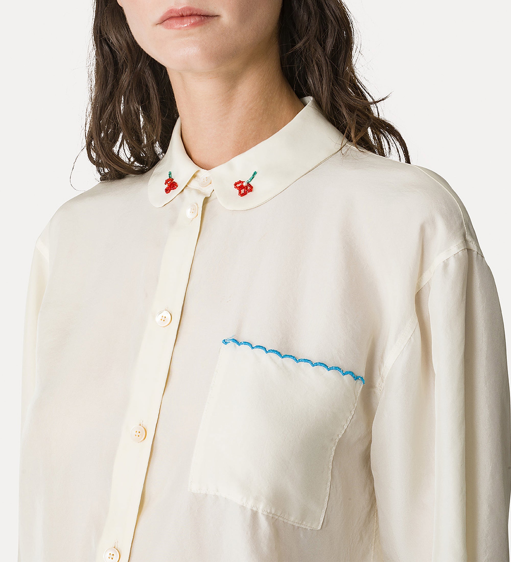habotai silk half—sleeve shirt  butter