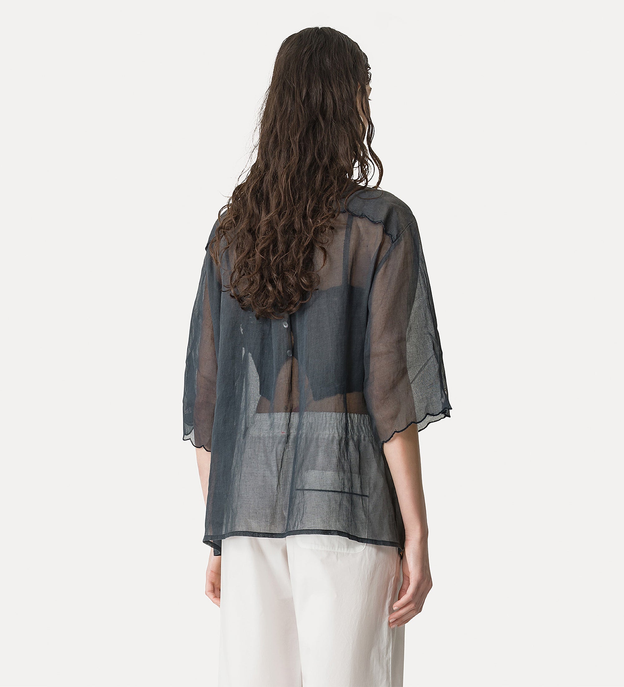 half—sleeve shirt with “broderie en rêve” embroidery midnight