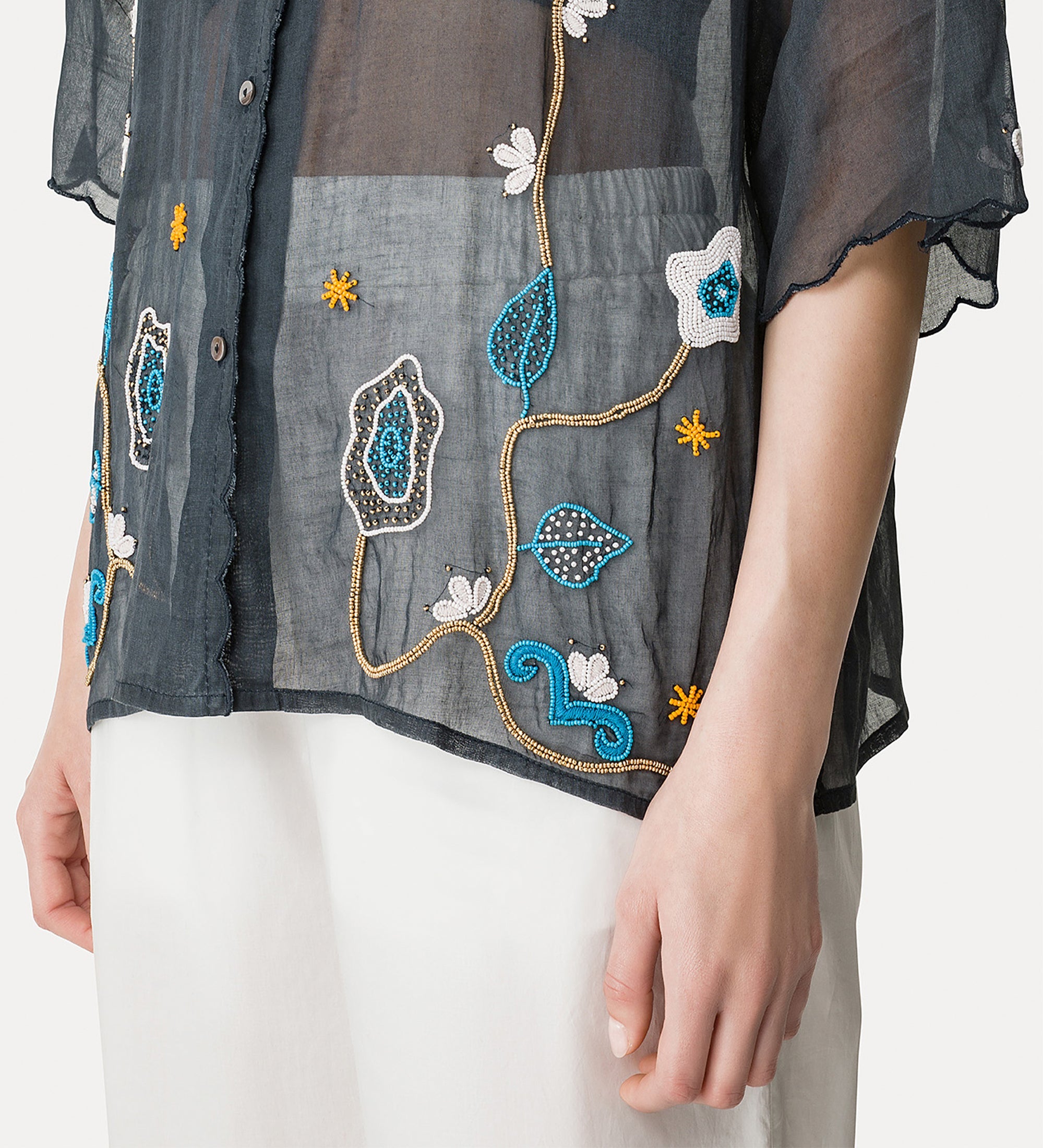 half—sleeve shirt with “broderie en rêve” embroidery midnight