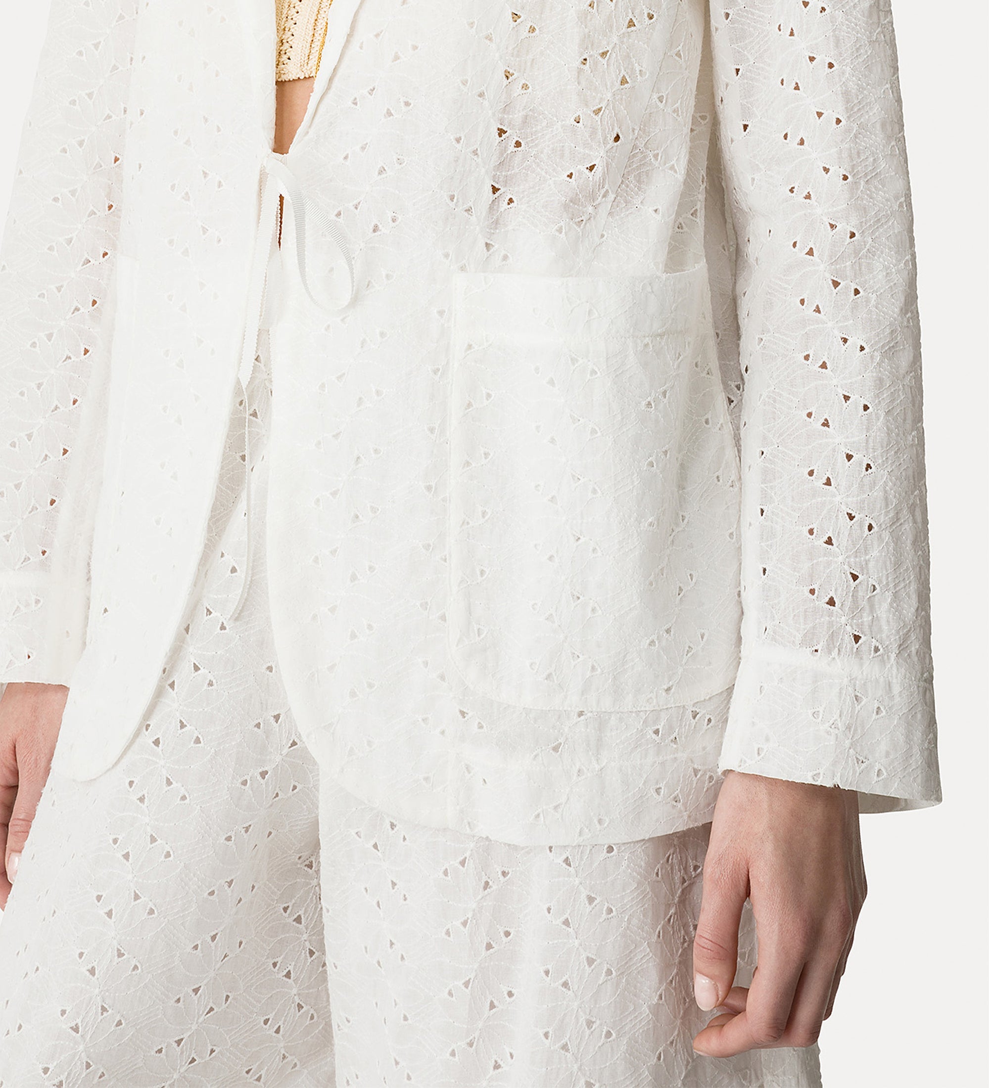 muslin jacket with “broderie anglaise” embroidery crystal