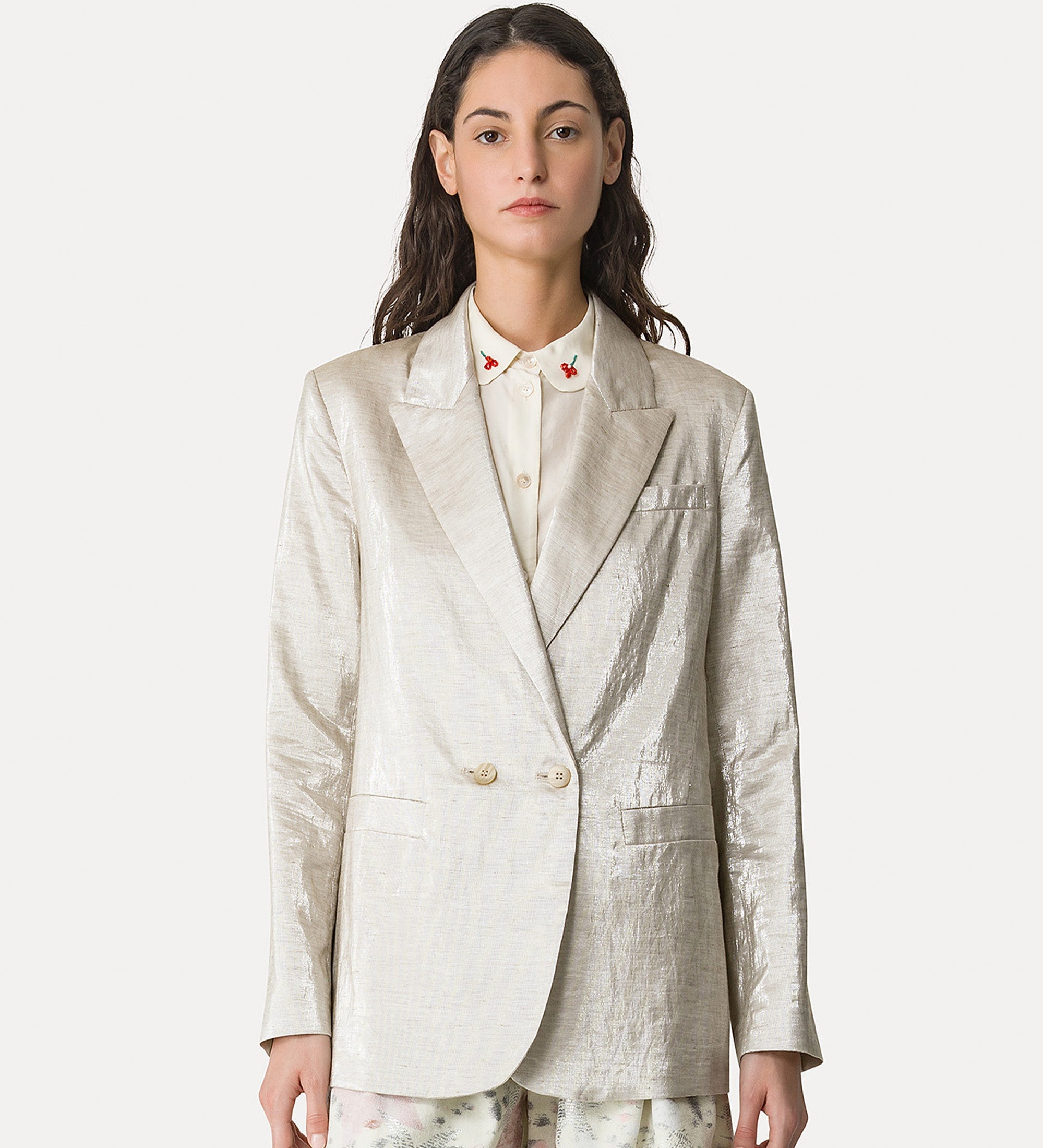 giacca doppiopetto tela chic lino lurex lucente