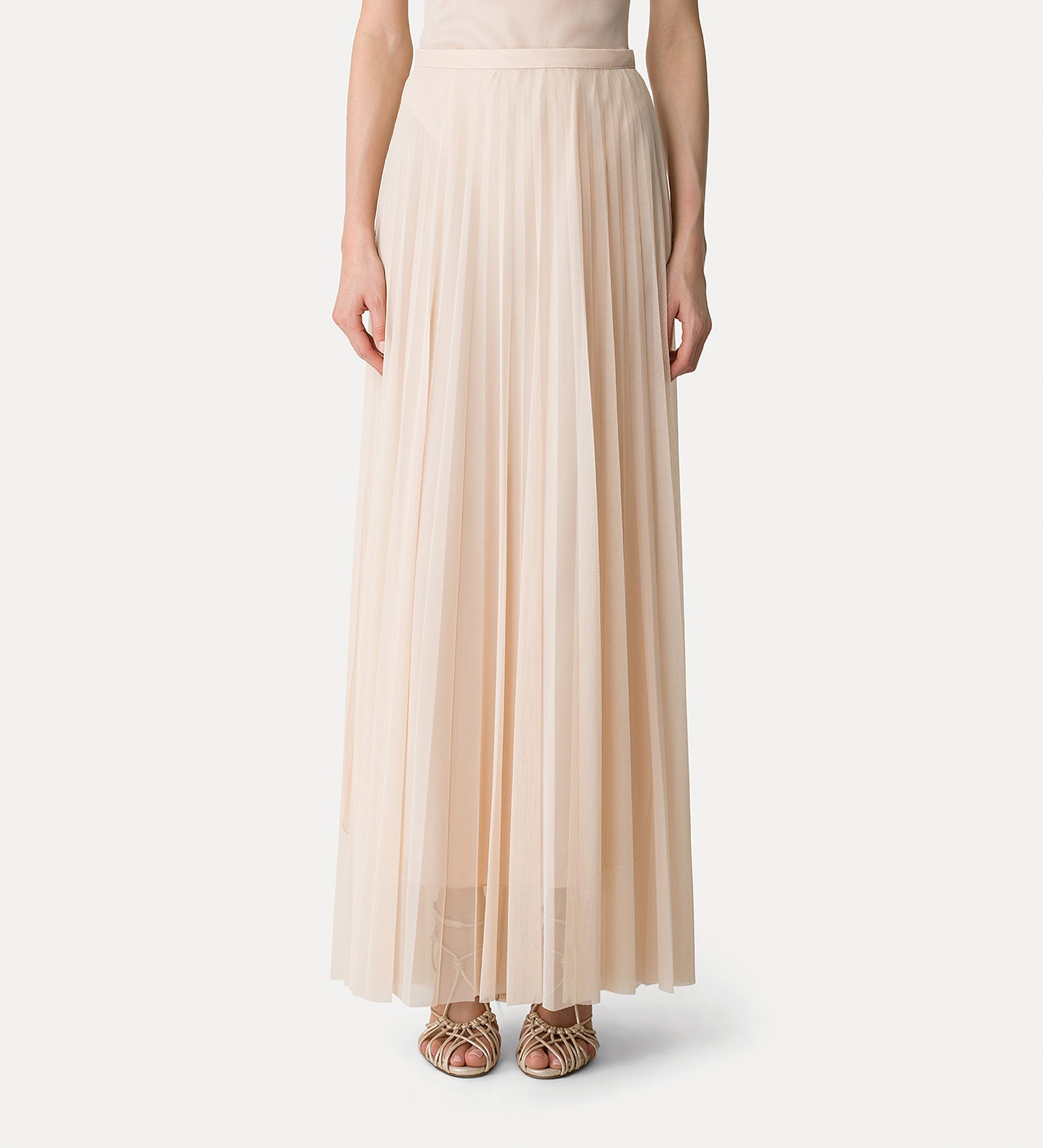 long pleated tulle skirt nude