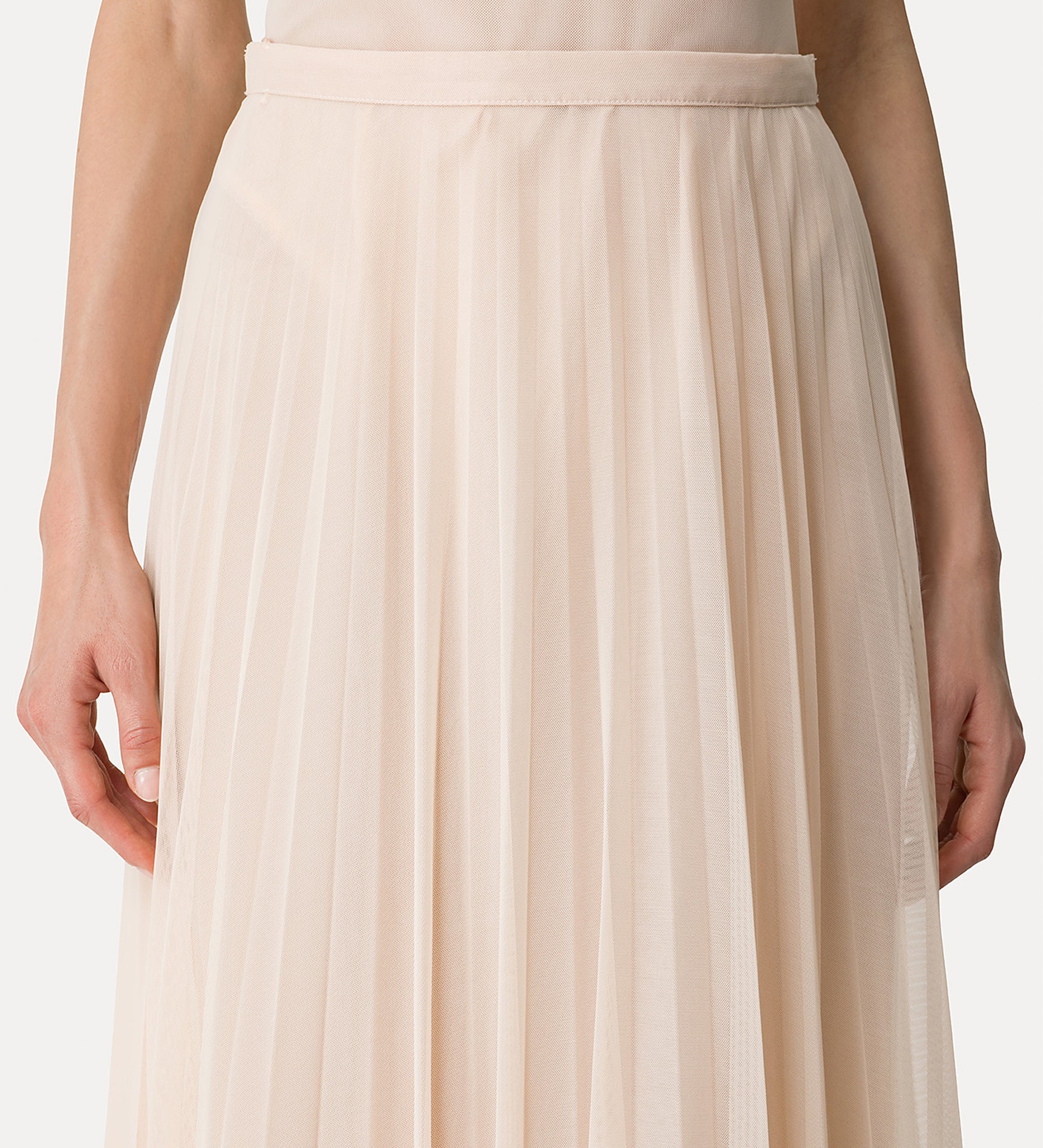 long pleated tulle skirt nude