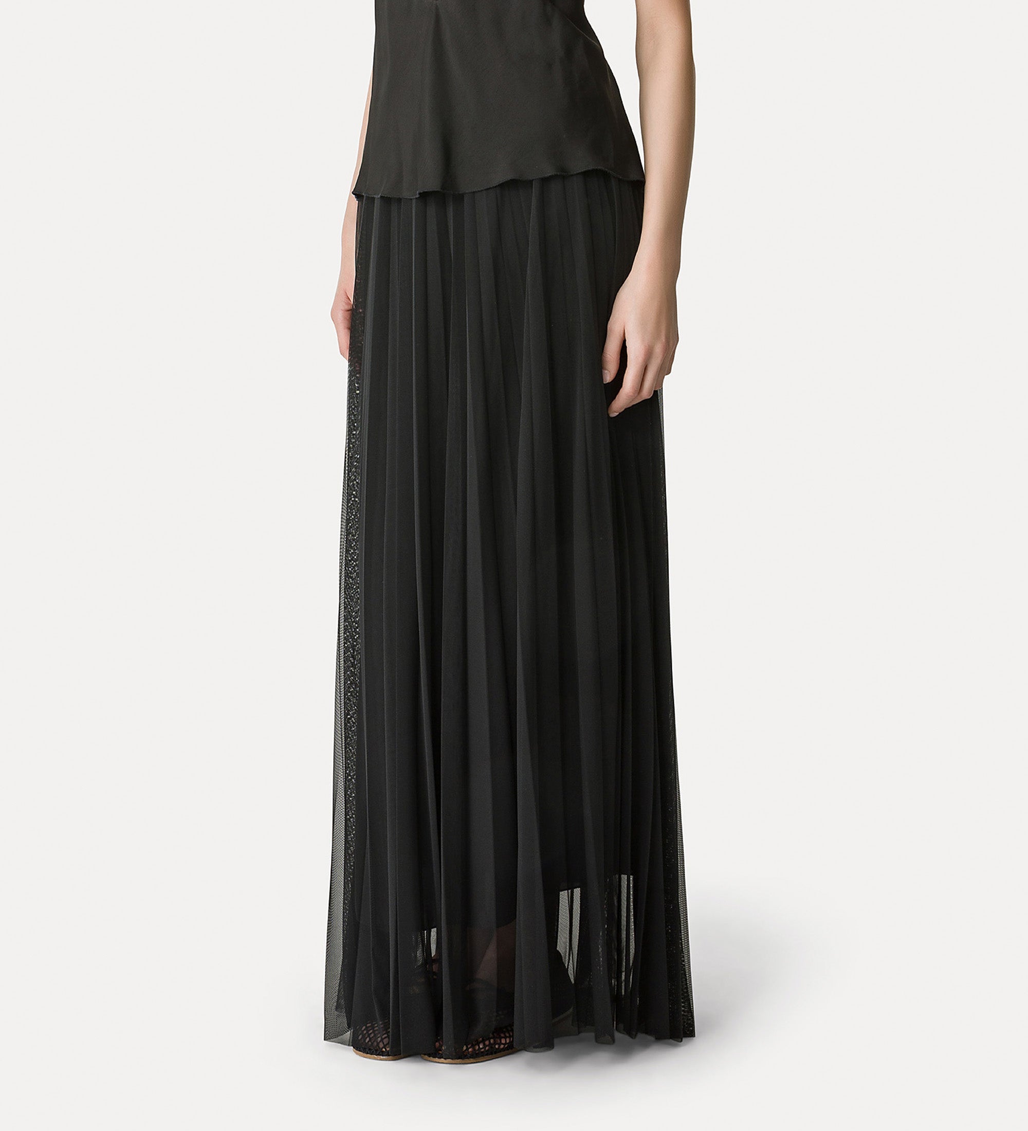 long pleated tulle skirt noir