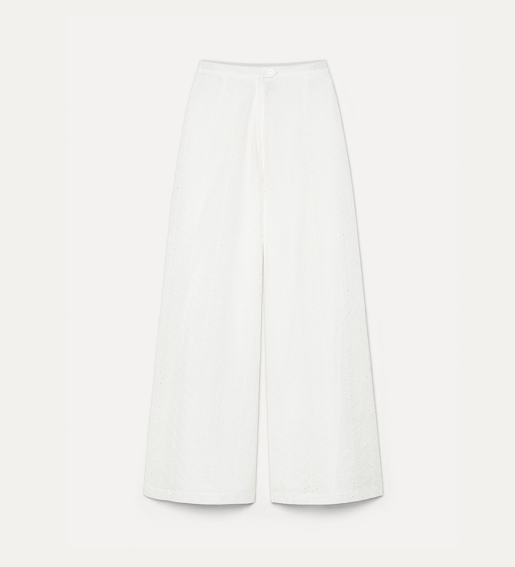 flared muslin trousers with “broderie anglaise” embroidery  crystal