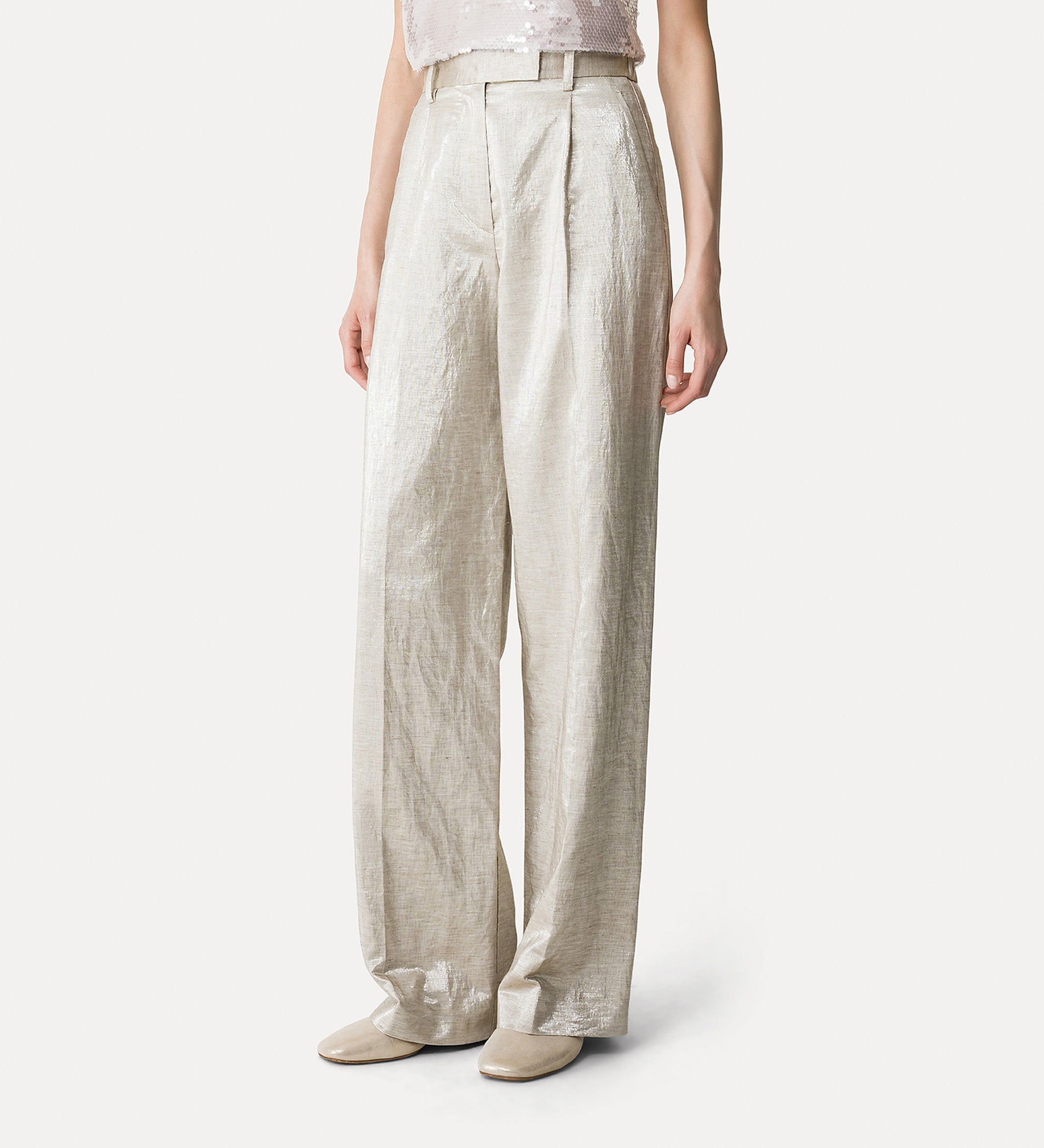 linen and lurex high—waisted trousers lucente