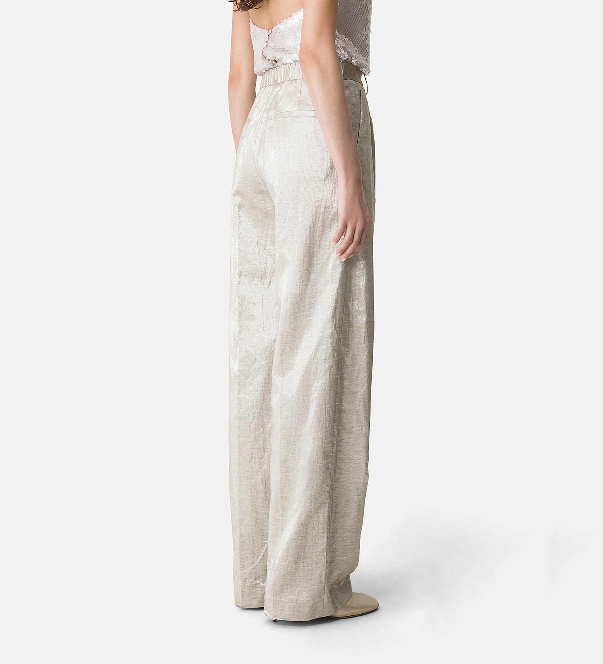linen and lurex high—waisted trousers lucente