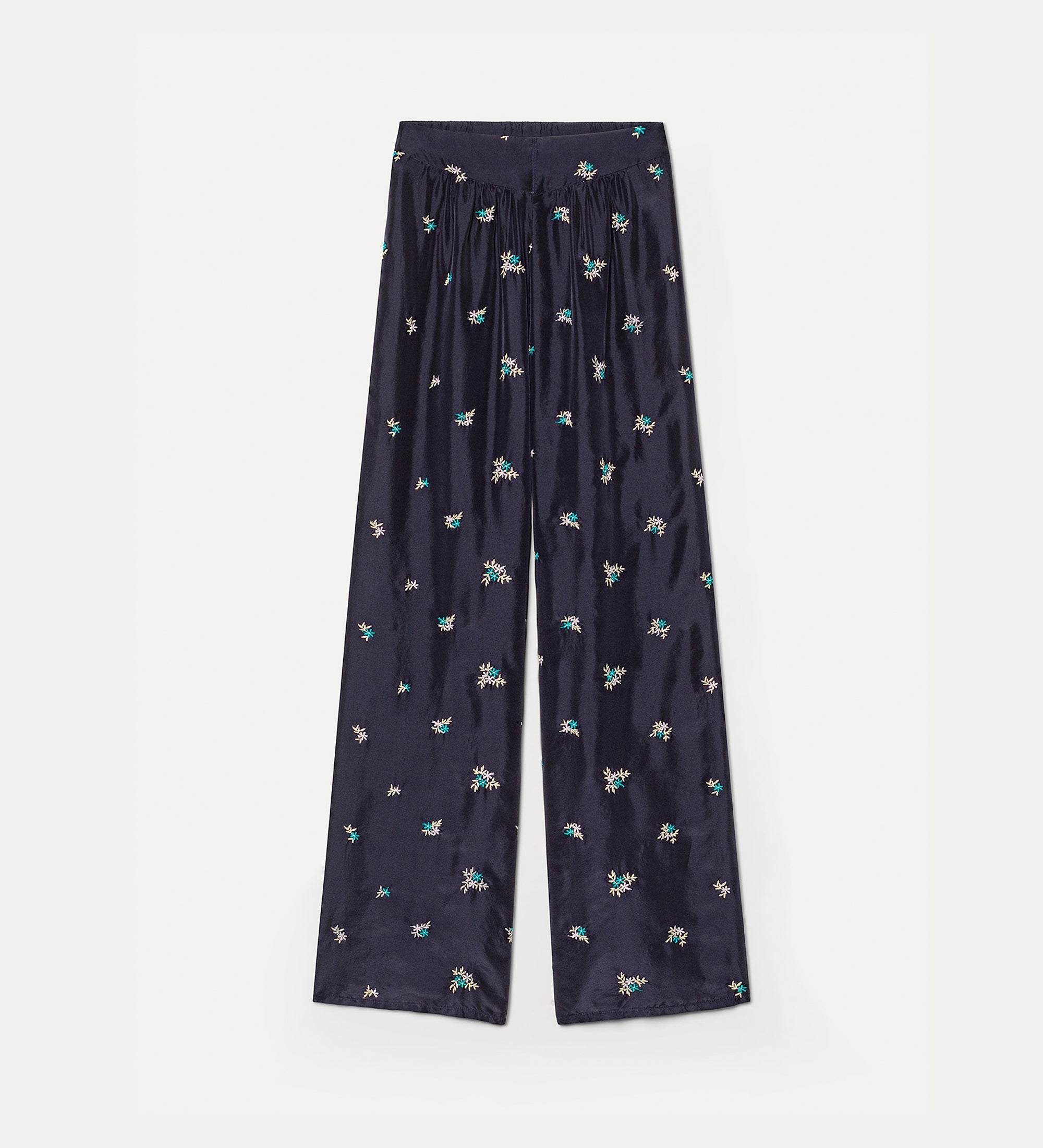 elegant trousers with “petites fleurs” embroidery midnight