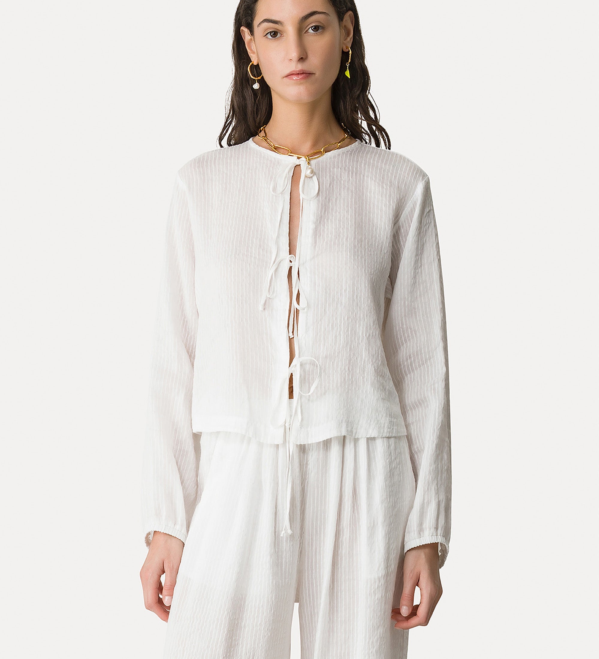 pinstripe silk and linen voile shirt crystal