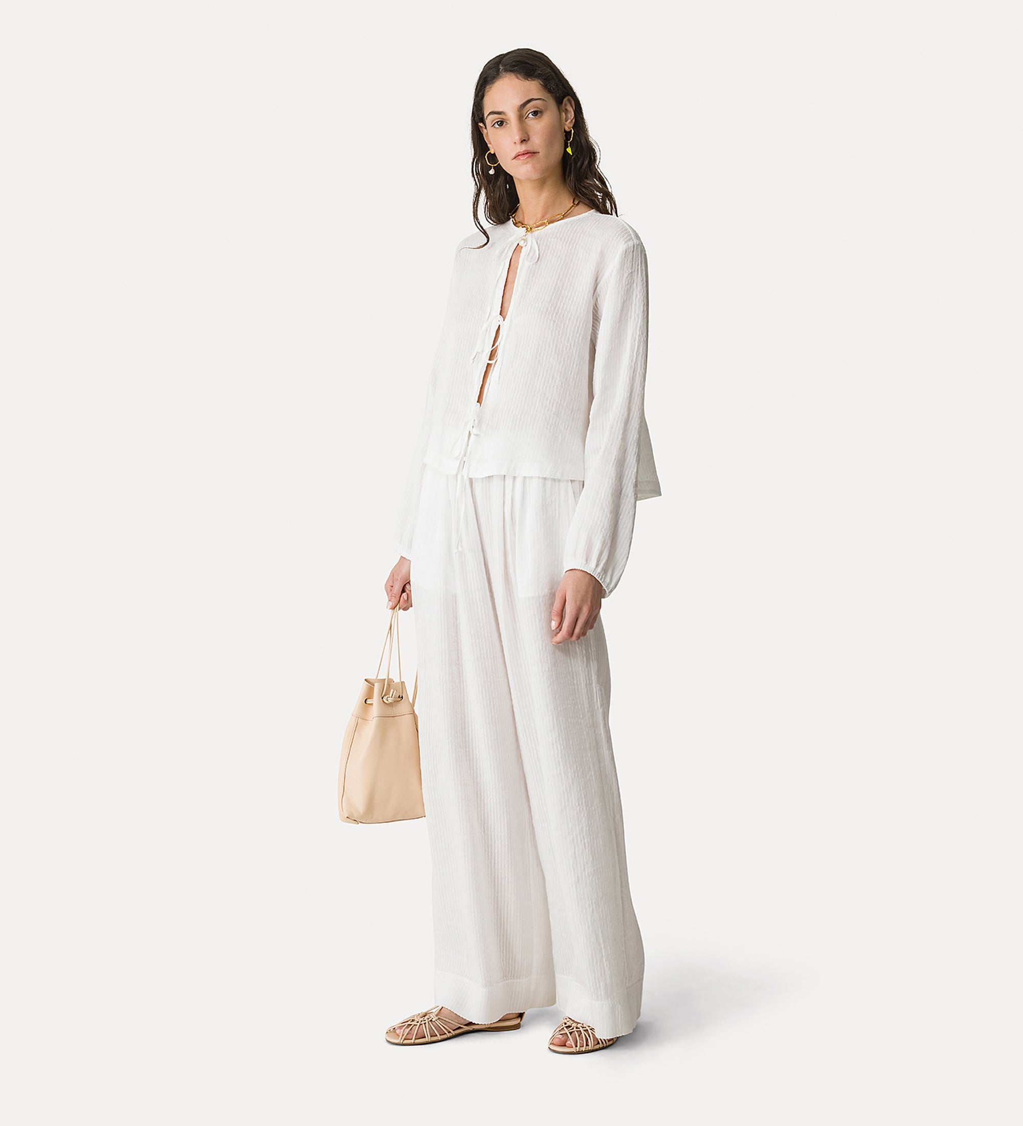 pinstripe silk and linen voile shirt crystal
