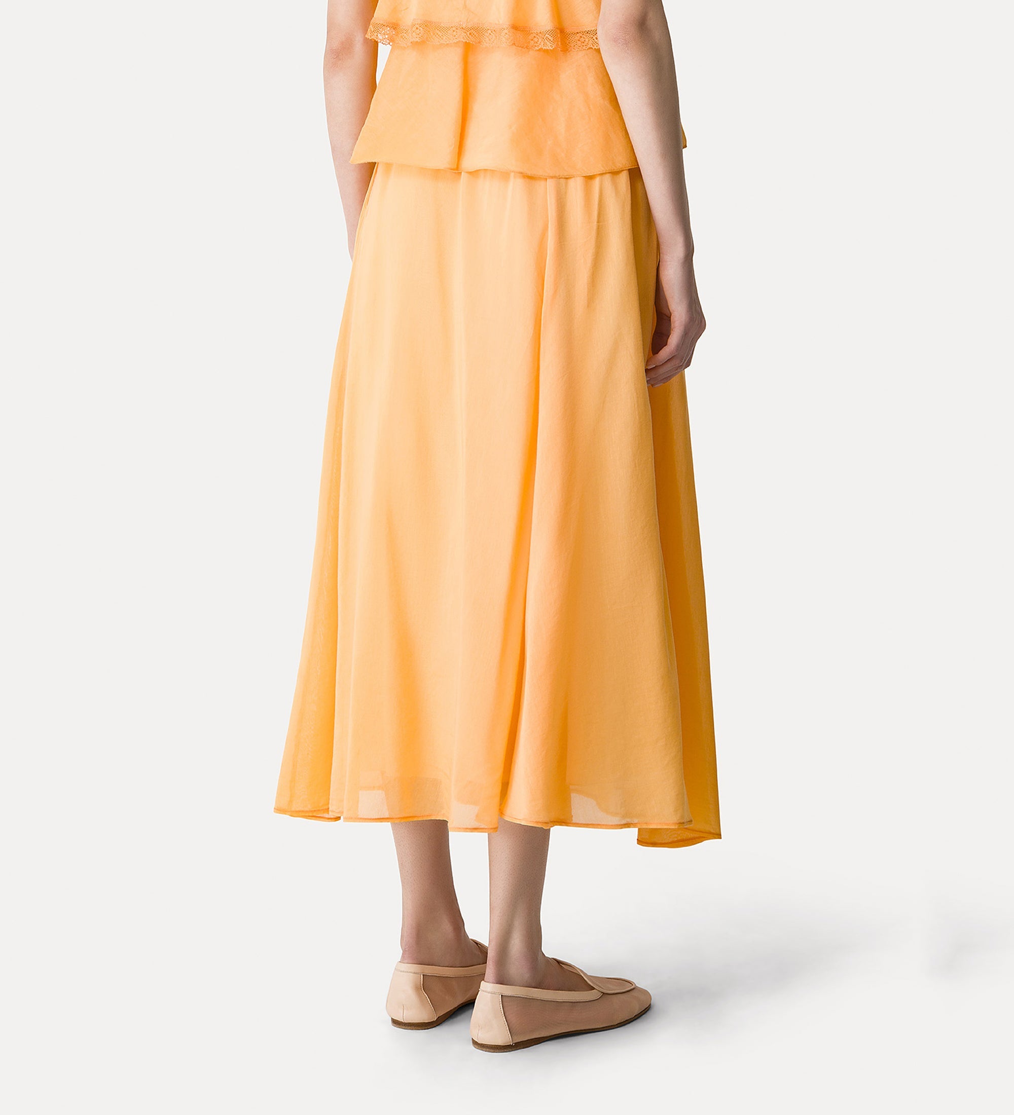cotton and silk voile midi skirt mandarine