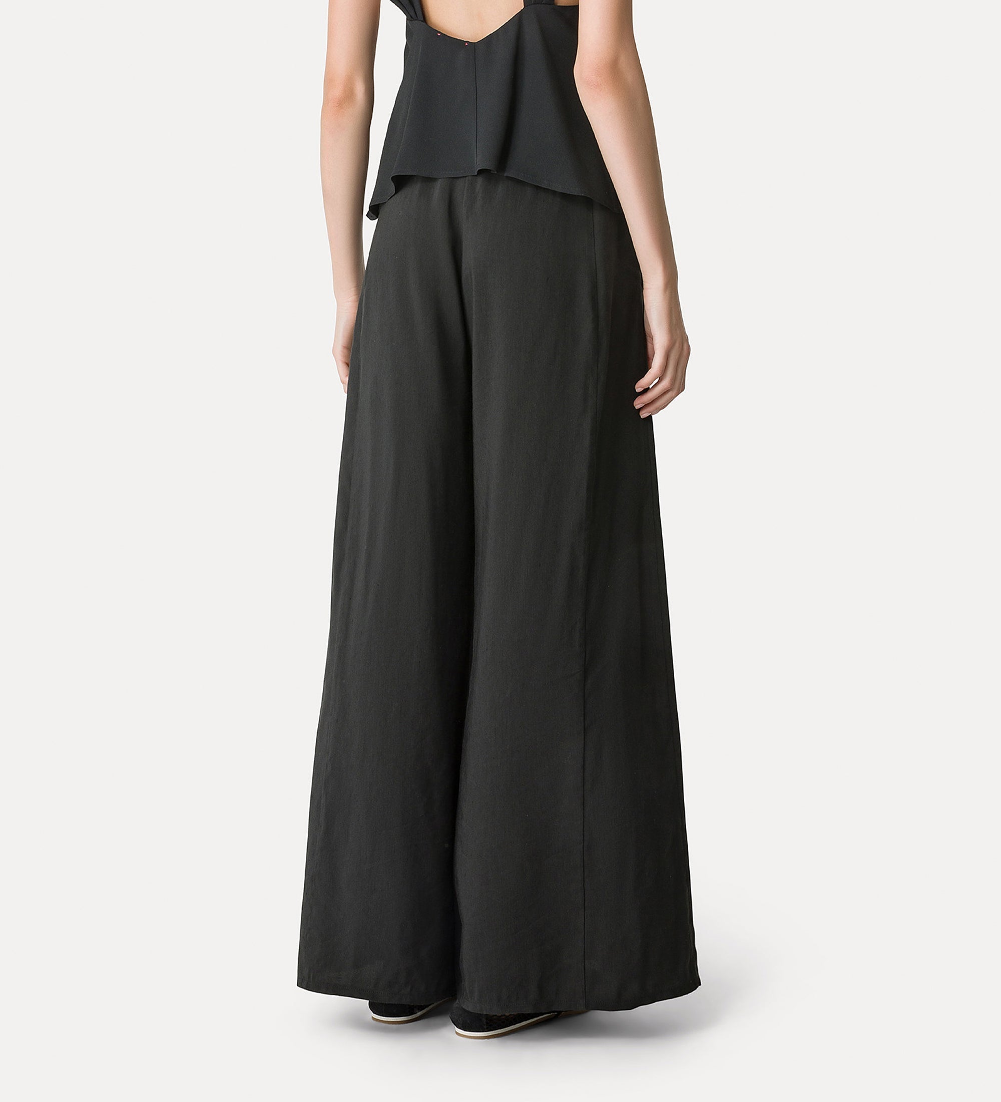 pantalone flared fiammato fluido lino viscosa noir