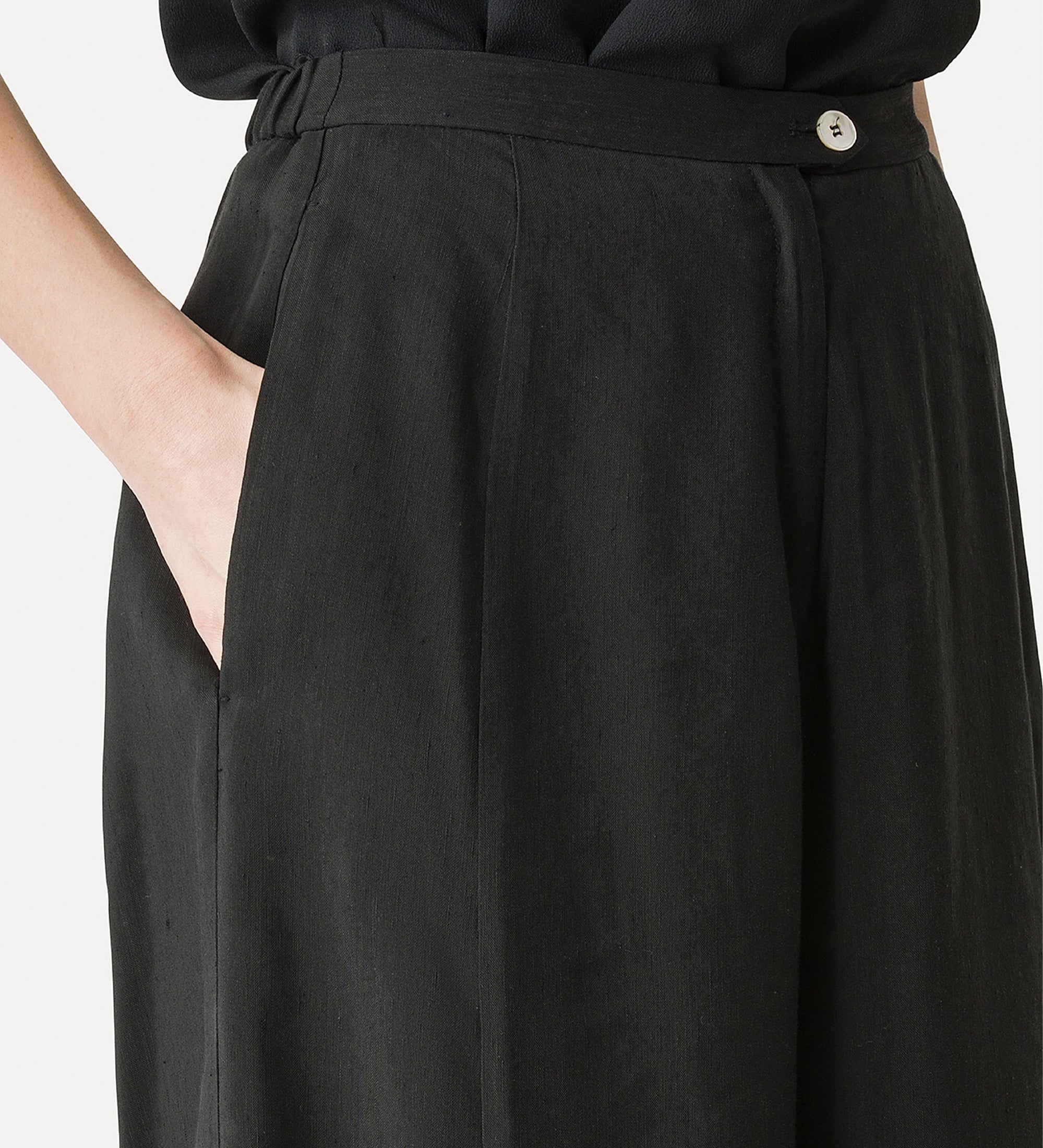 pantalone flared fiammato fluido lino viscosa noir