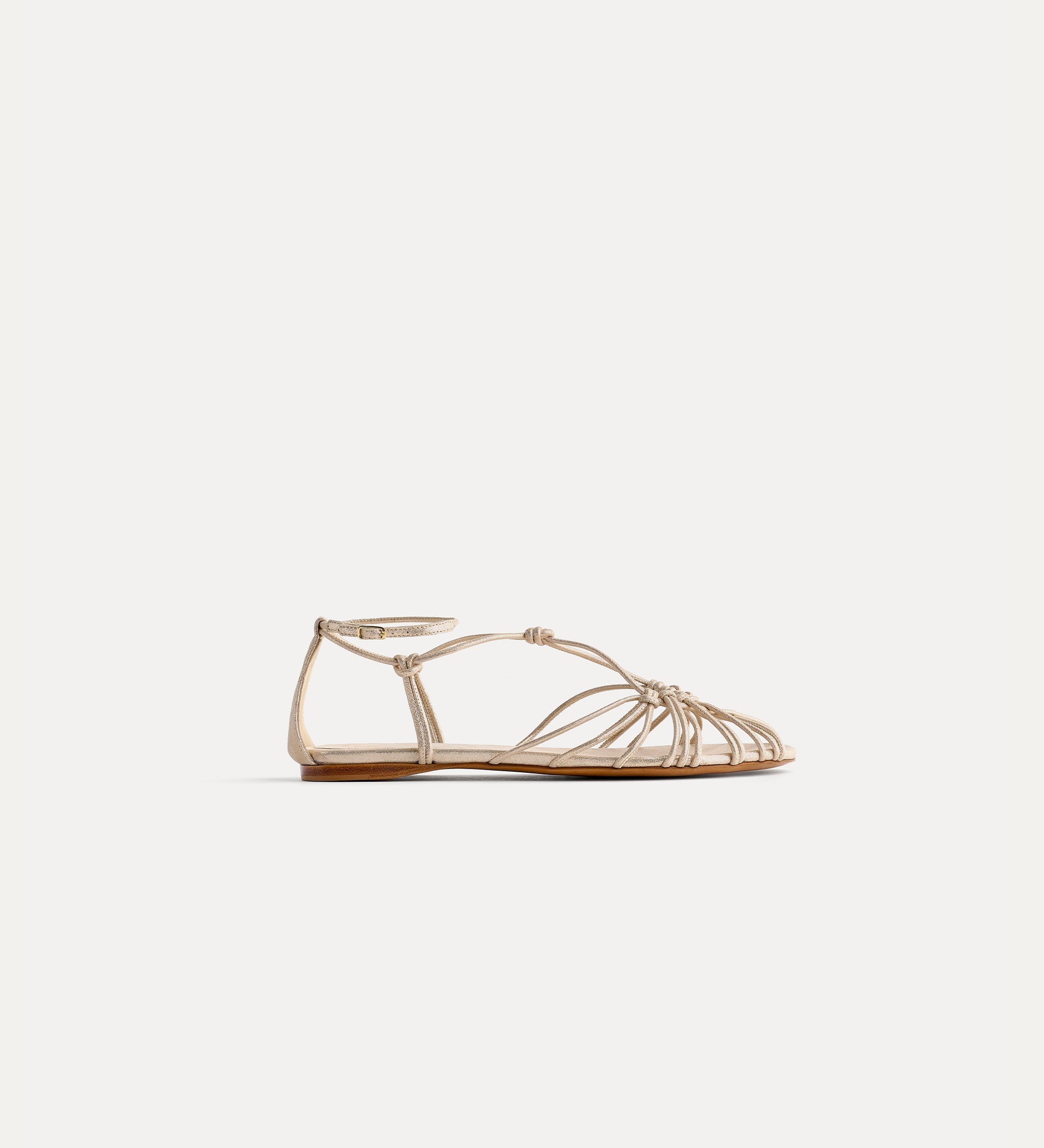 sandalo flat tubolari pelle laminata platino
