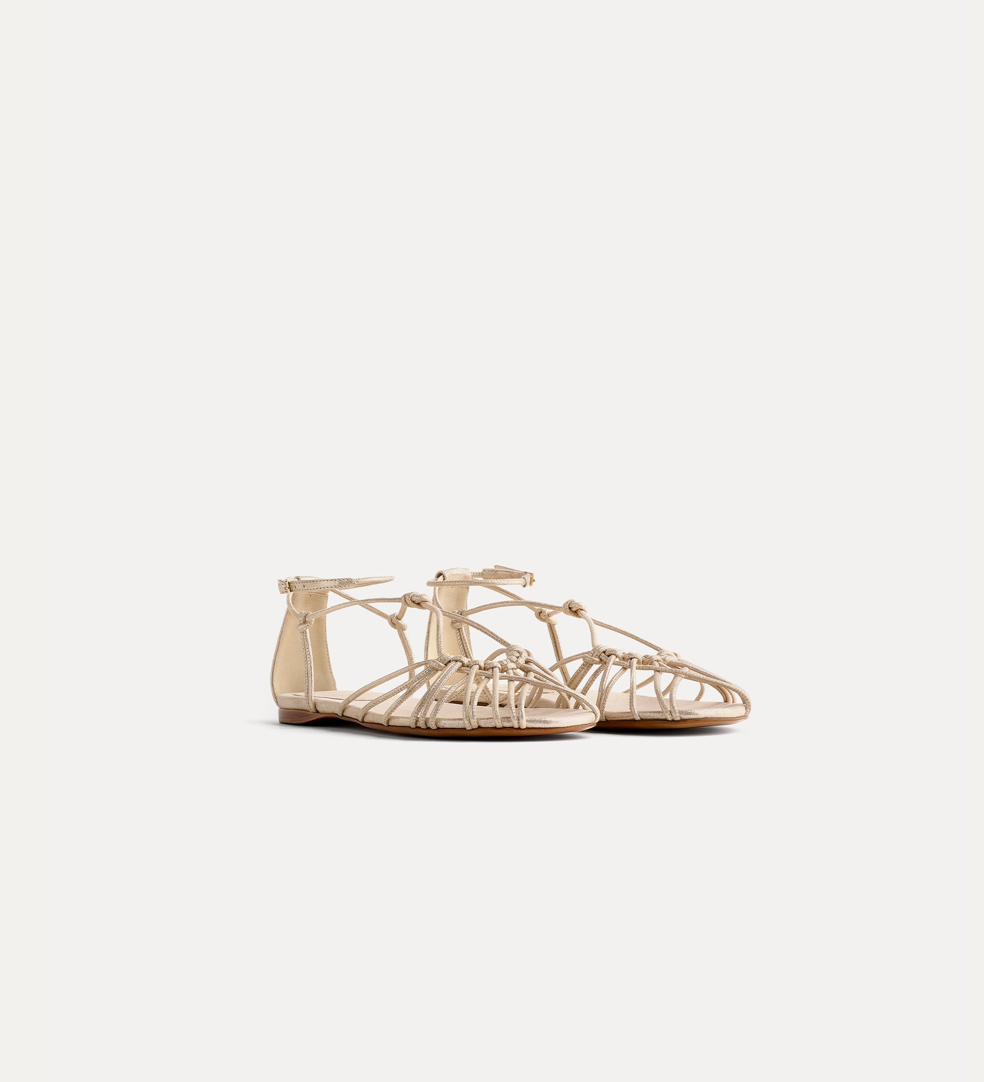 sandalo flat tubolari pelle laminata platino