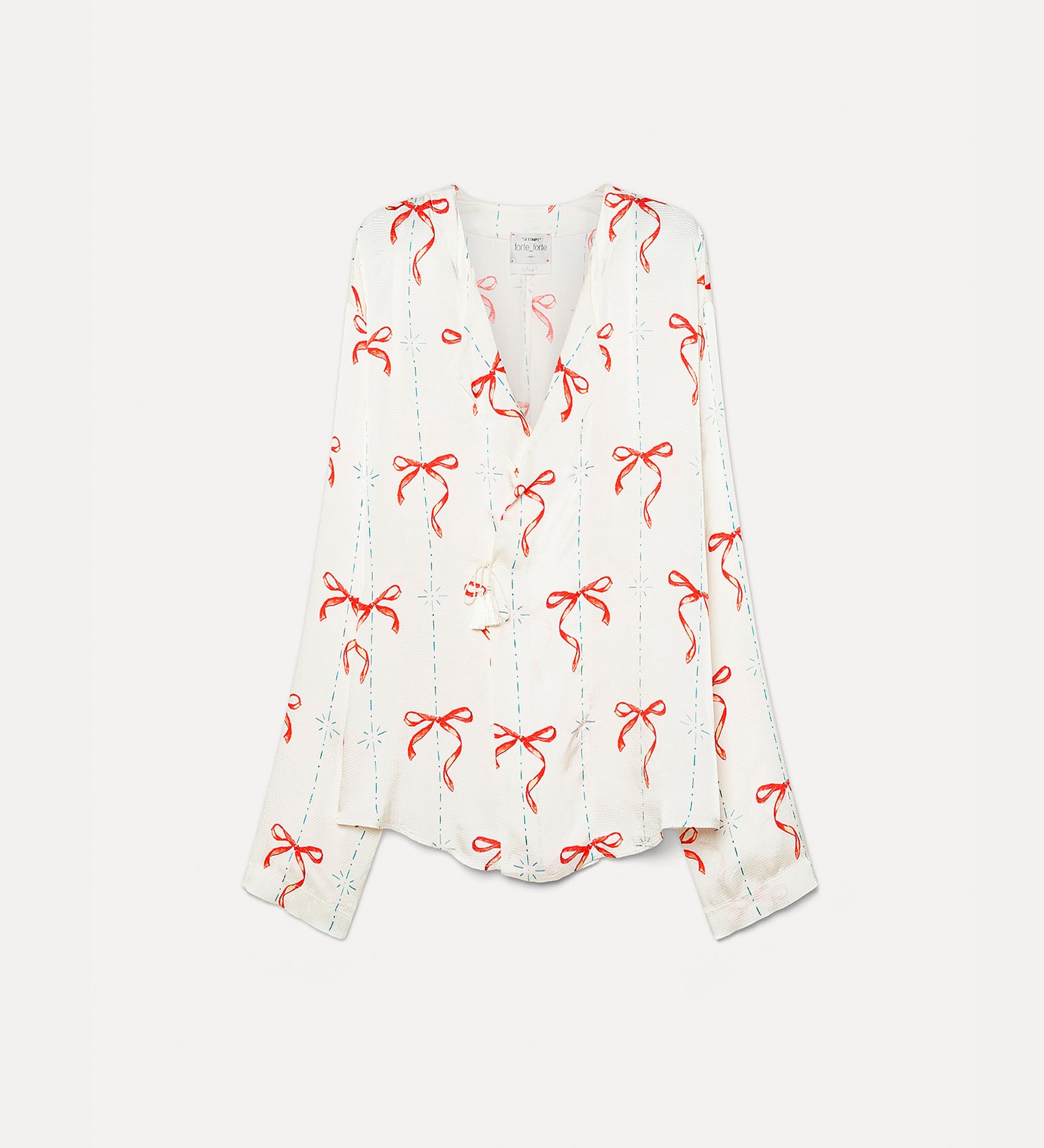 “le noeud d'argent” print satin crossover shirt rouge