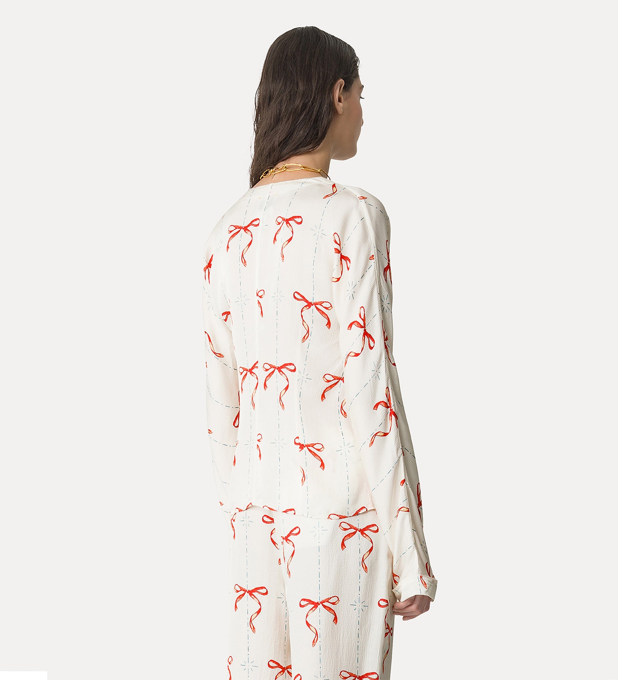 “le noeud d'argent” print satin crossover shirt rouge