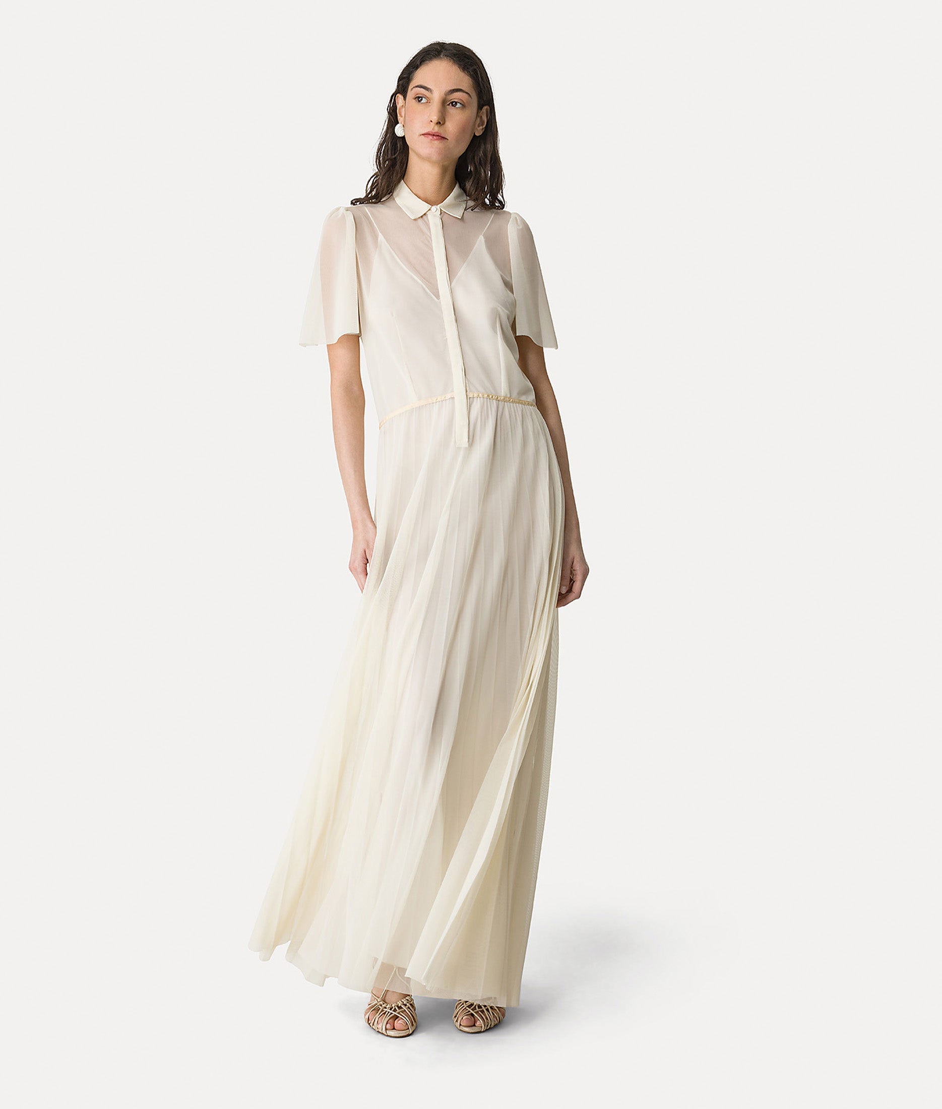 pleated tulle dress with slip butter