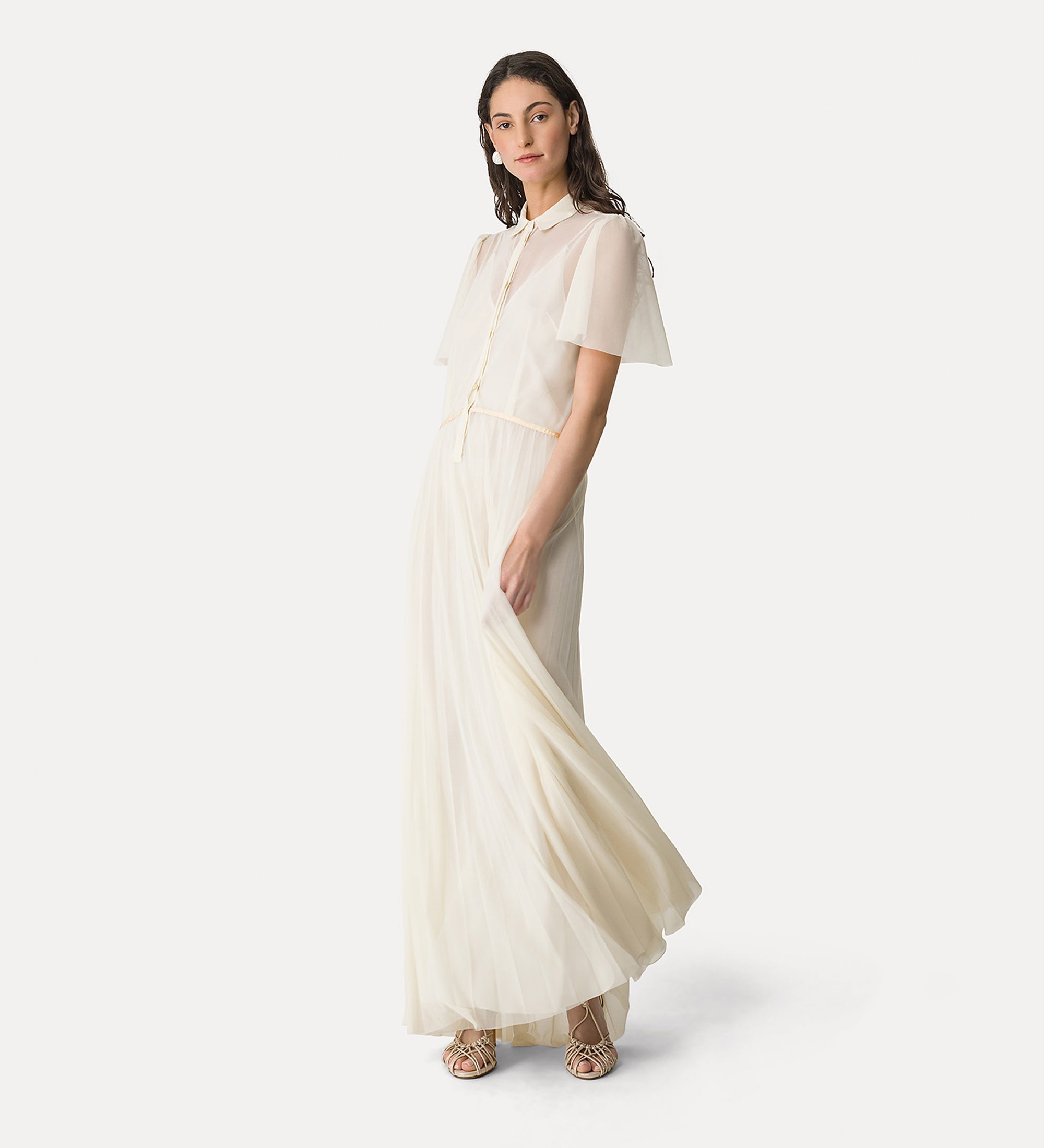 pleated tulle dress with slip butter