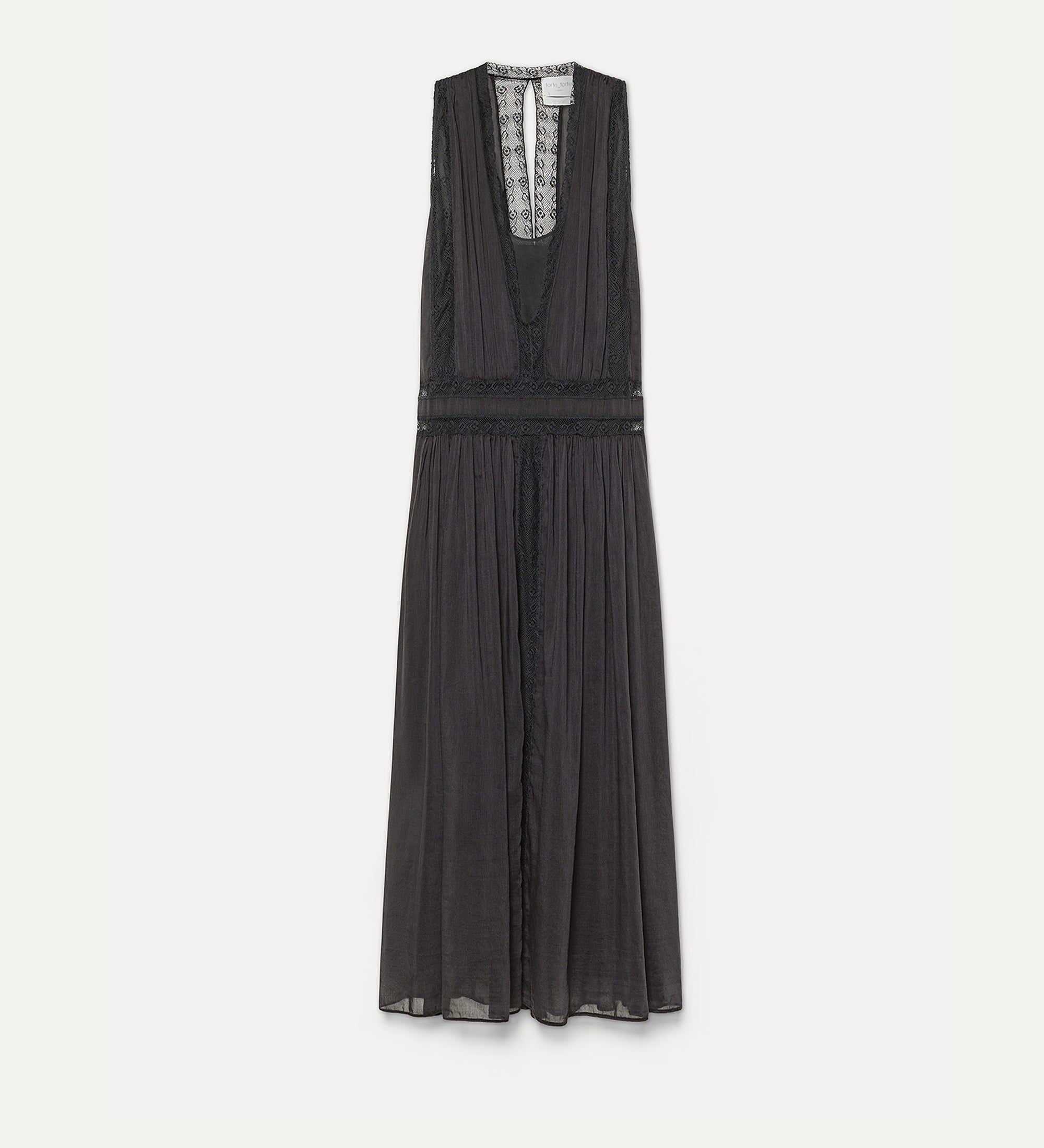 abito midi voile co/se pizzo con sottoveste noir