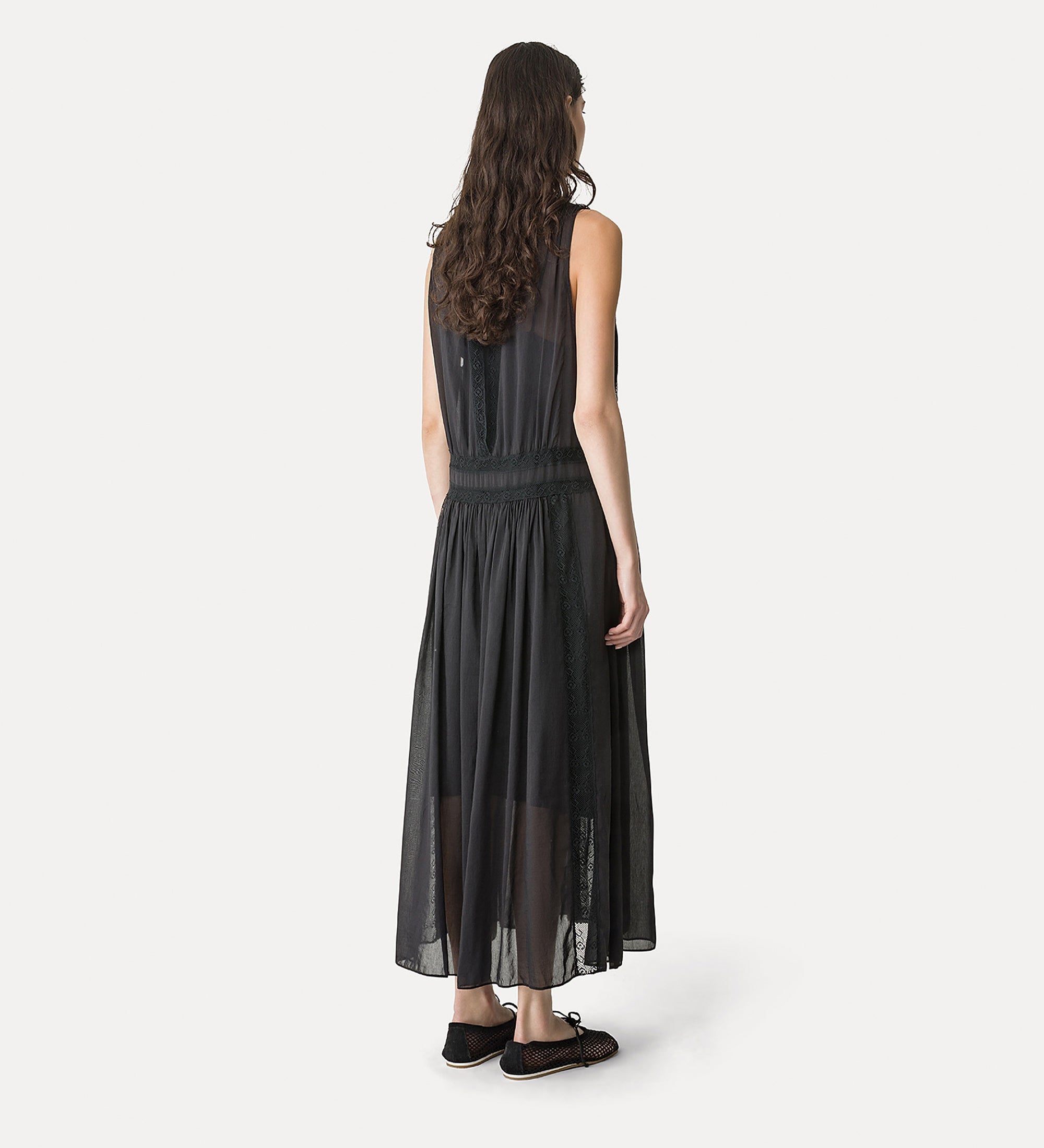 abito midi voile co/se pizzo con sottoveste noir