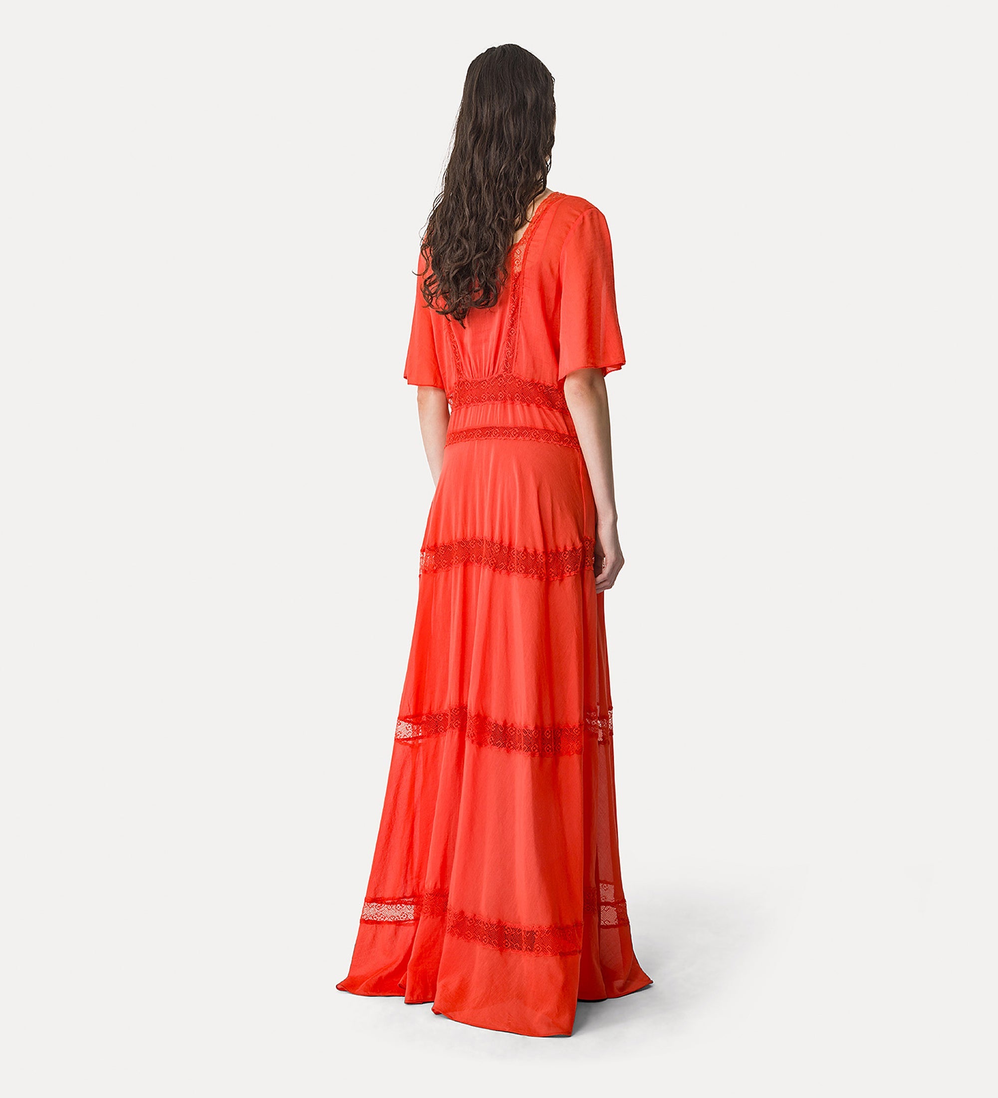 long voile and lace dress rouge