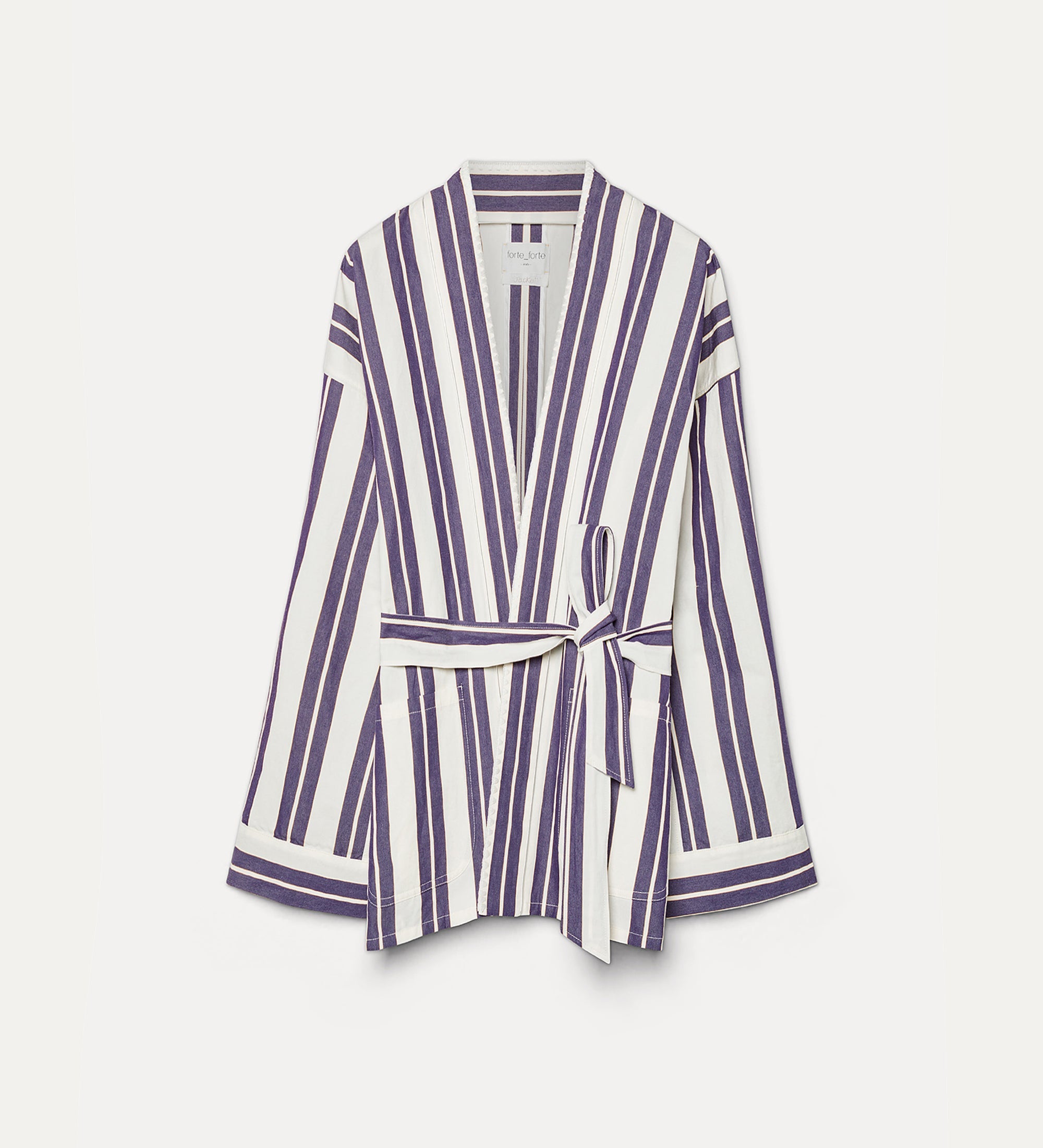 embroidered linen and cotton kimono blu