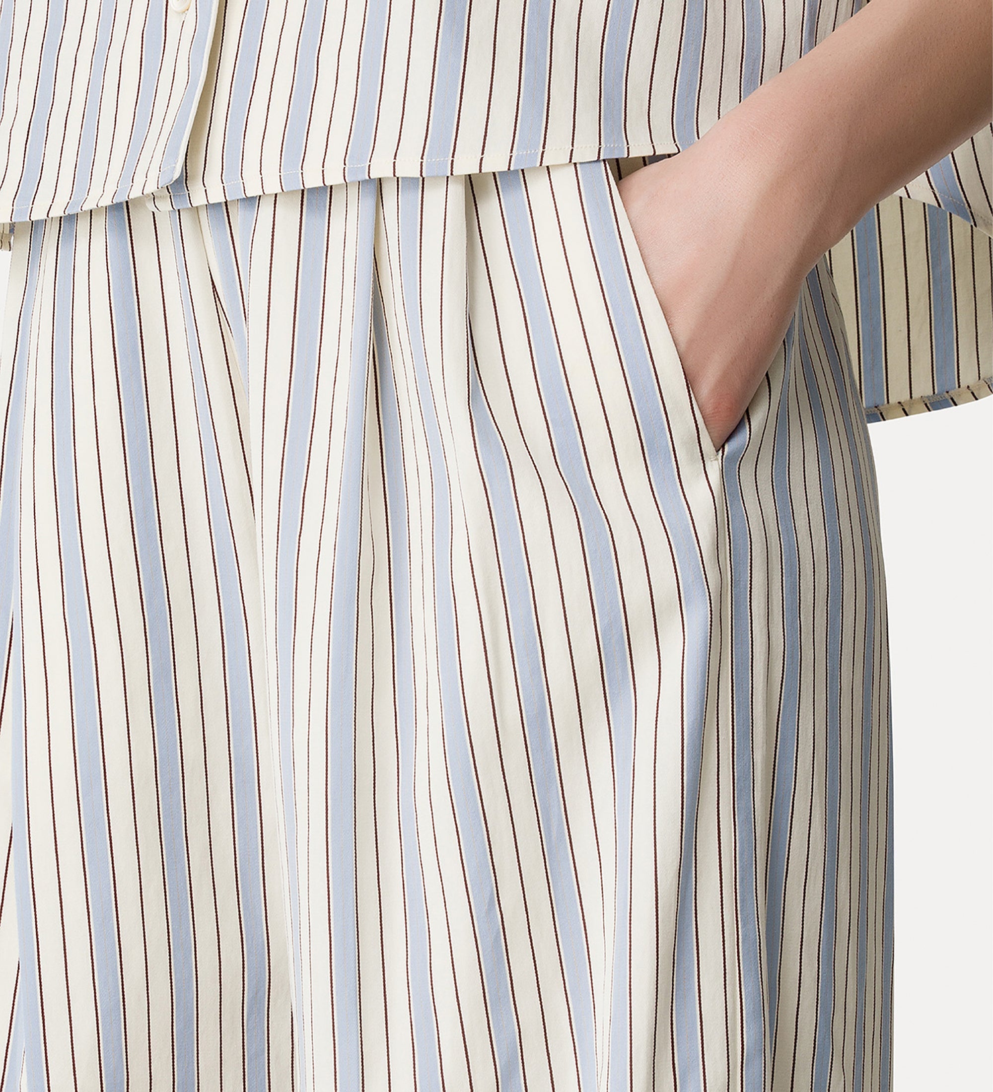 striped straight cut trousers sky