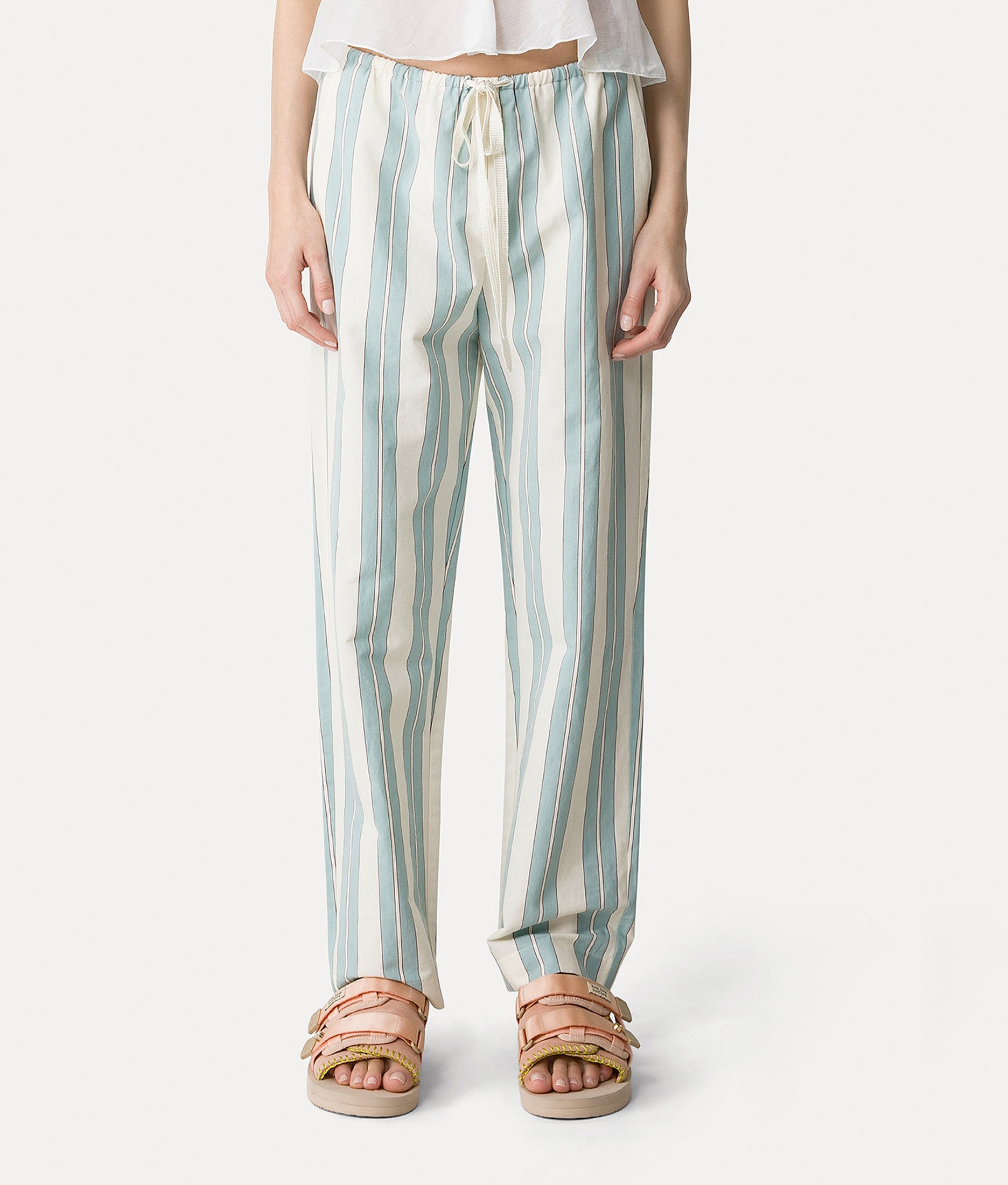 striped linen and cotton drawstring trousers plume